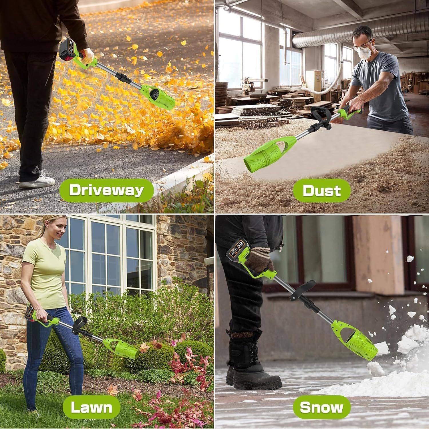 Leaf Blower Cordless, 24V Powerful Electric Leaf Blower with 2 Batteries and Charger, Variable Speed up to 150MPH, Foldable Design for Lawn Care, Patio, Yard, Sidewalk Cleaning image number 4