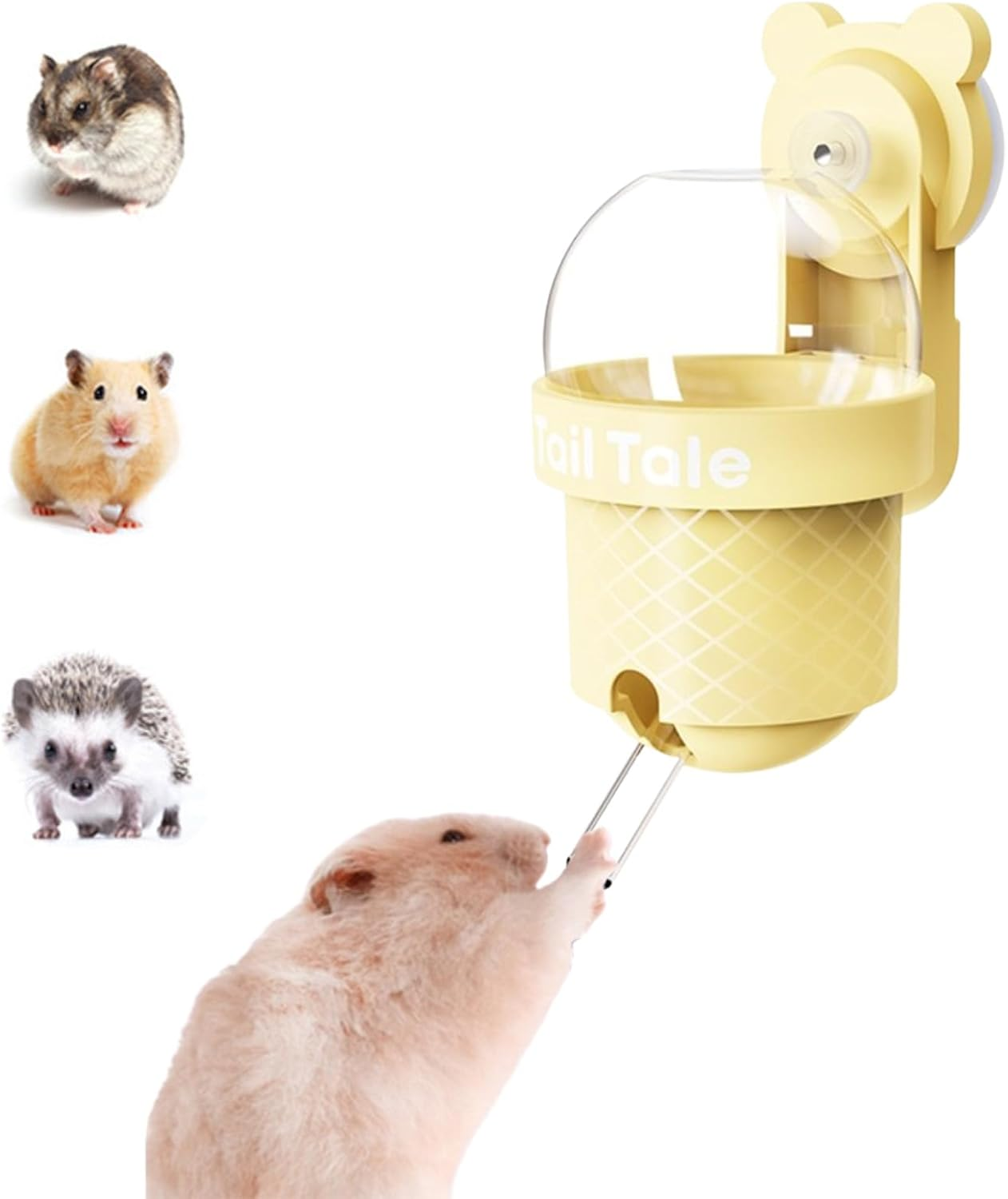 SUSOO Leak-Proof Hamster Water Bottle with Vacuum Silent Drinking Water Design,2-In-1 Hook and Suction Cup Design for Wire Cage and Acrylic Small Animal Water Dispenser Cage Accessorie (Purple, 110ML)