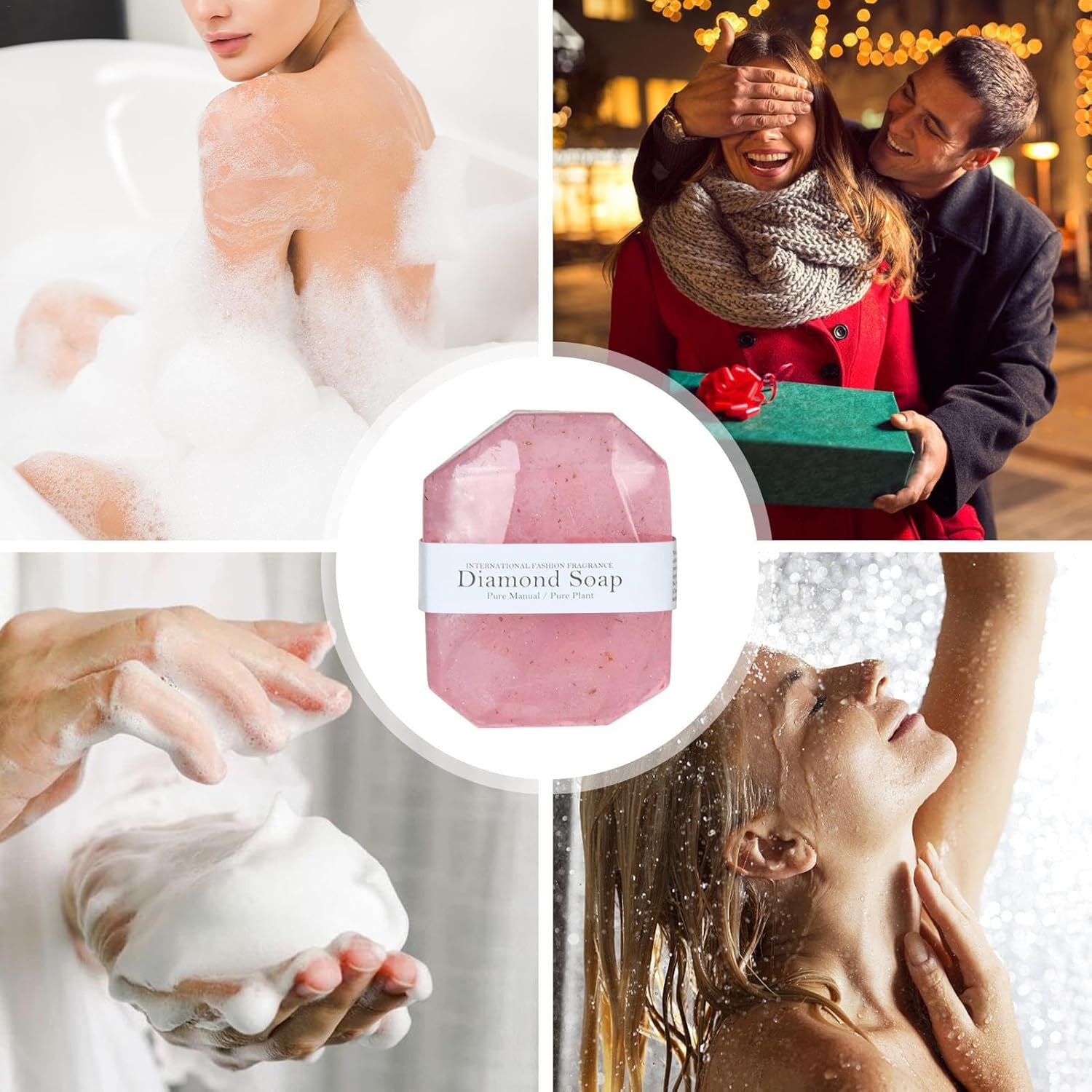 Soap Shower Gel, Solid Shower Hand Soap, Face Soap and Body Soap, Hand Soap in Gemstone Shape, Handmade Soap in Gemstone Shape, Natural Soap with Gold Foil, Cleansing Moisturiser image number 2