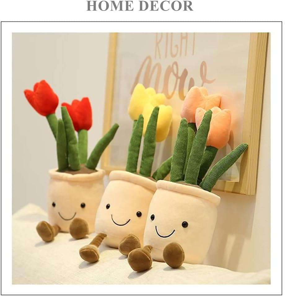 WUZHOU Tulip Plush Toy, 13.7" Flower Pot Stuffed Plushie Pillow Decoration, Soft Fluffy Toy Succulent Plants Friend Throw Pillow, Multicolor (Pink--Tulip) - Blue-Tulip,Multicolor image number 3