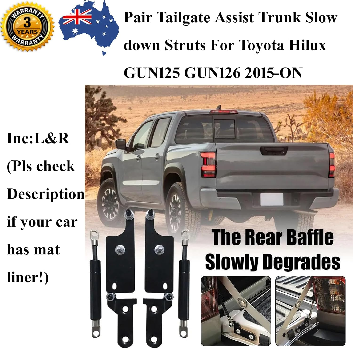 AONNOUS Pair Tailgate Assist Slowdown Struts Kit Fit for Toyota Hilux GUN125 GUN126 Rogue SR SR5 Rugged X Rear Trunk image number 6