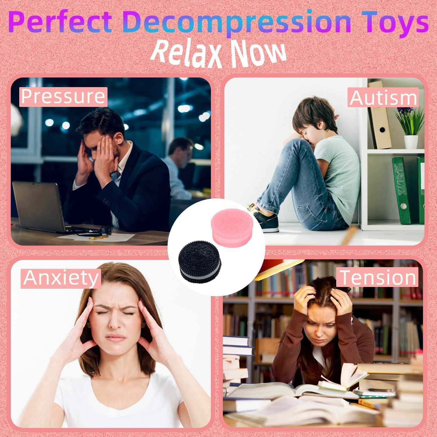 2-Pack Stress Relief Toy, Silicone Taba Squishy Toy, Ultra-Soft Squeeze Toys, Decompression Toy, Decompression Venting Toy, Perfect for Stress and Anxiety Relaxing Toy (Black+Pink)