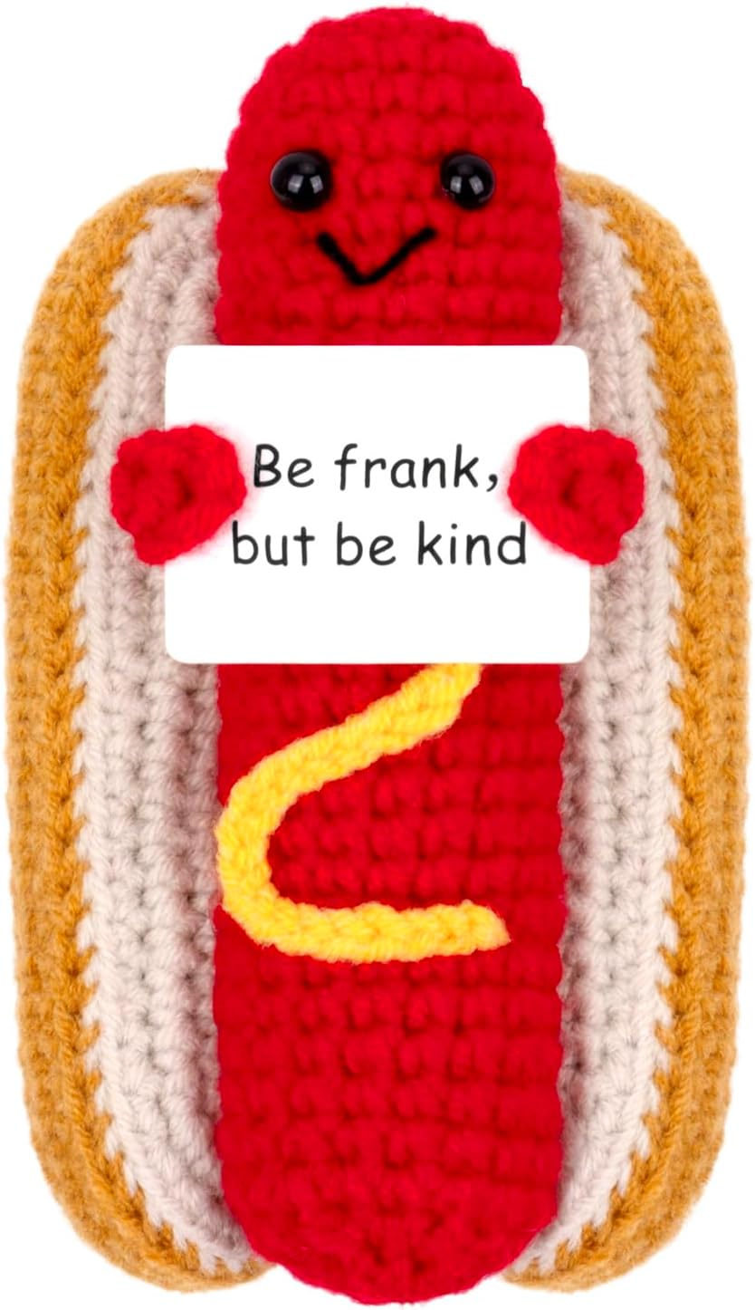 Funny Positive French Fries Cute Crochet Toy with Positive Card Cheer up Funny Gag Gifts for Best Friend Birthday Housewarming Women Teacher Fall (French Fries)