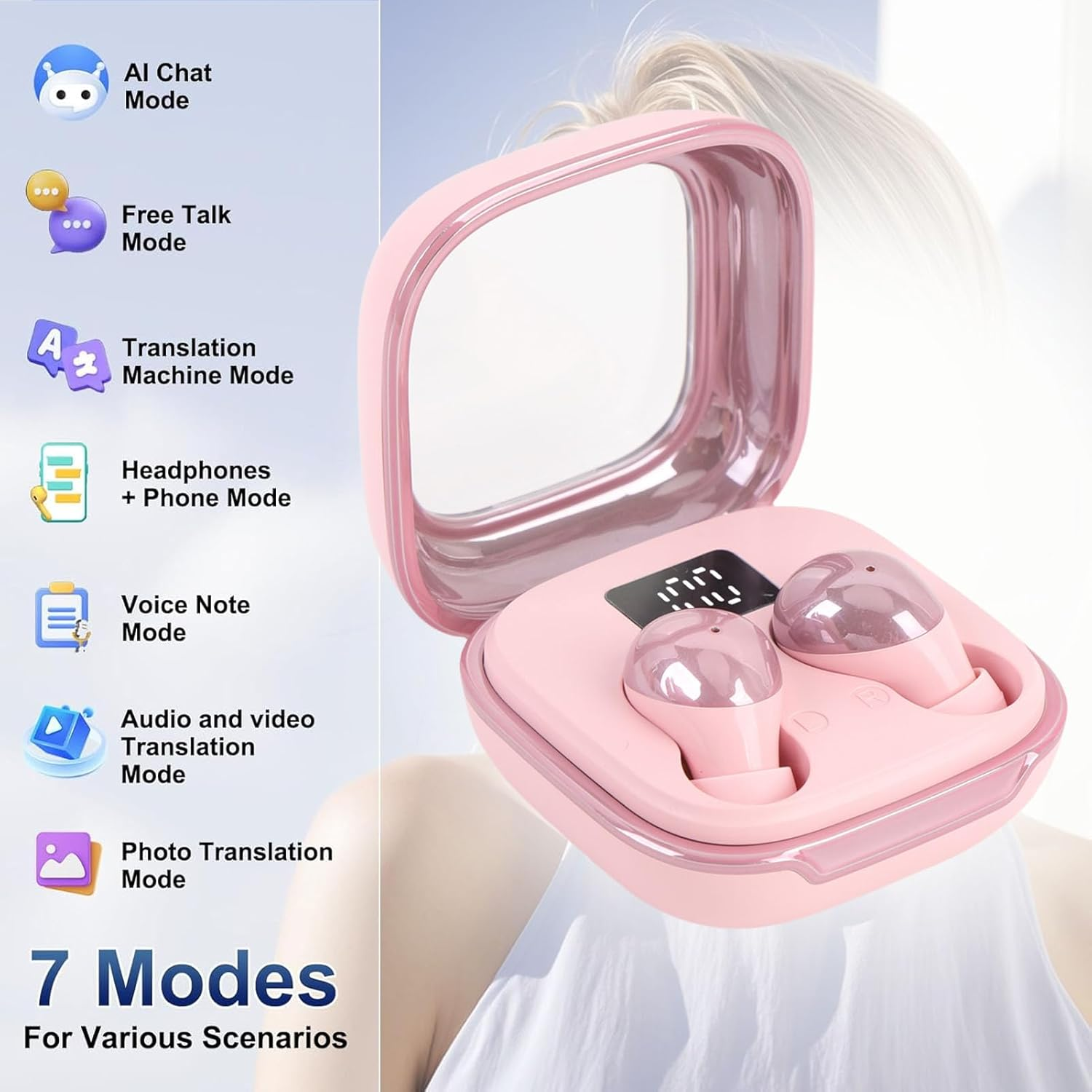 YUEHISY AI Translation Earbuds, Translator Earbuds Real Time 164 Language, Bluetooth 6.0 Noise Reduction with 7 Translation Modes, for Travel Business image number 4