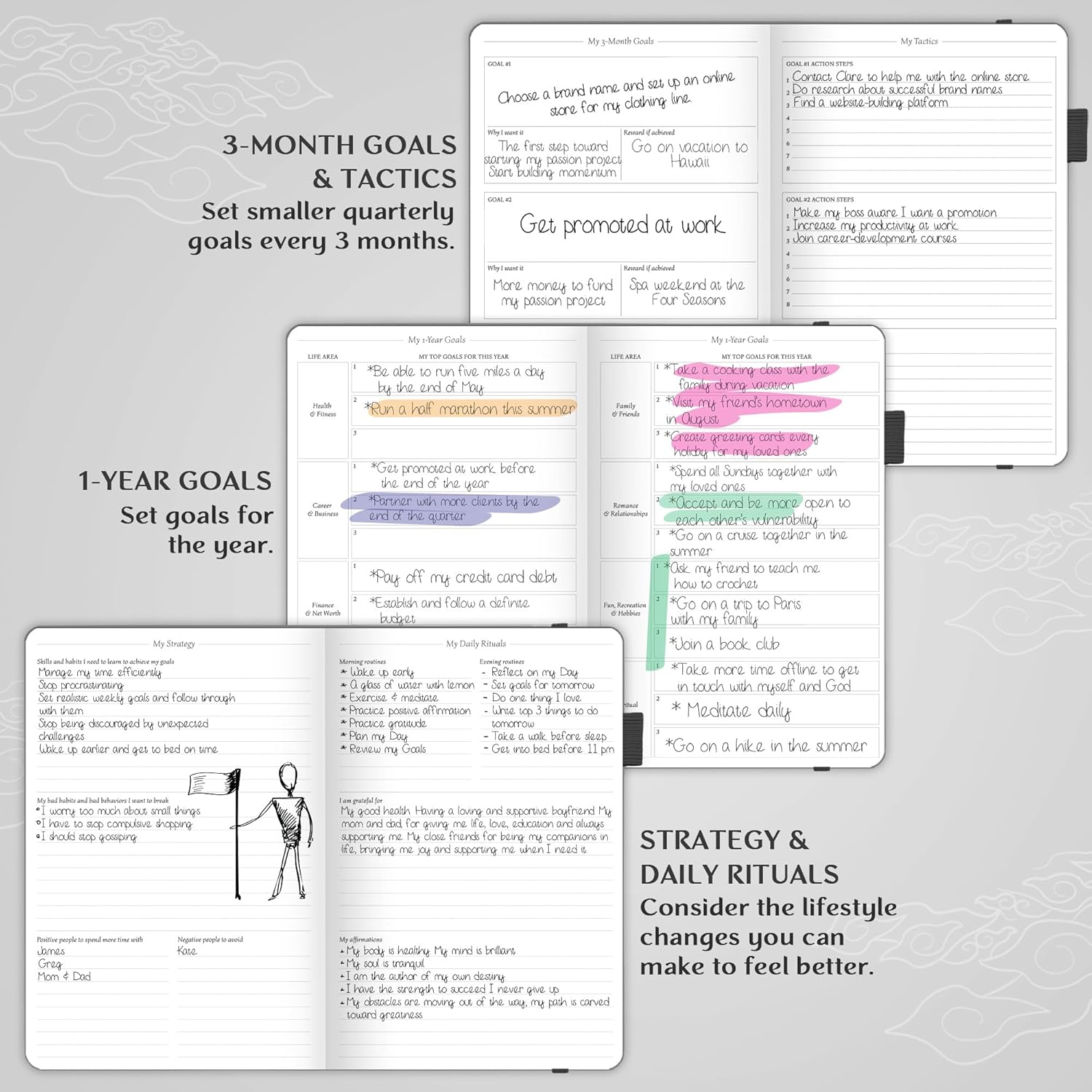 Legend Planner &ndash; Deluxe Weekly & Monthly Life Planner to Hit Your Goals & Live Happier. Organizer Notebook & Productivity Journal. A5 Hardcover, Undated &ndash; Start Any Time + Stickers &ndash; Mystic Gray image number 7