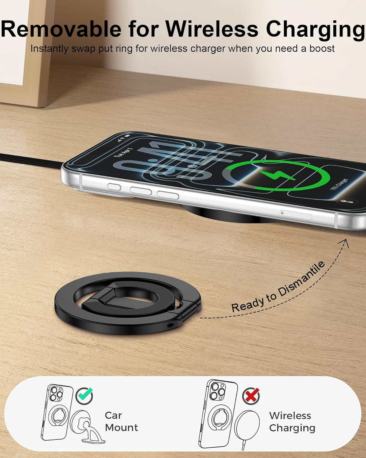 Magsafe Phone Grip Holder Dual-Sided Magnetic Finger Ring Adjustable Kickstand Loop for Iphone 17/16 Pro Max/15 Plus/14 Pro/13 Mini/12, Samsung, Magnet Phone Stand Grip Compatible with Mag Car Mounts image number 1