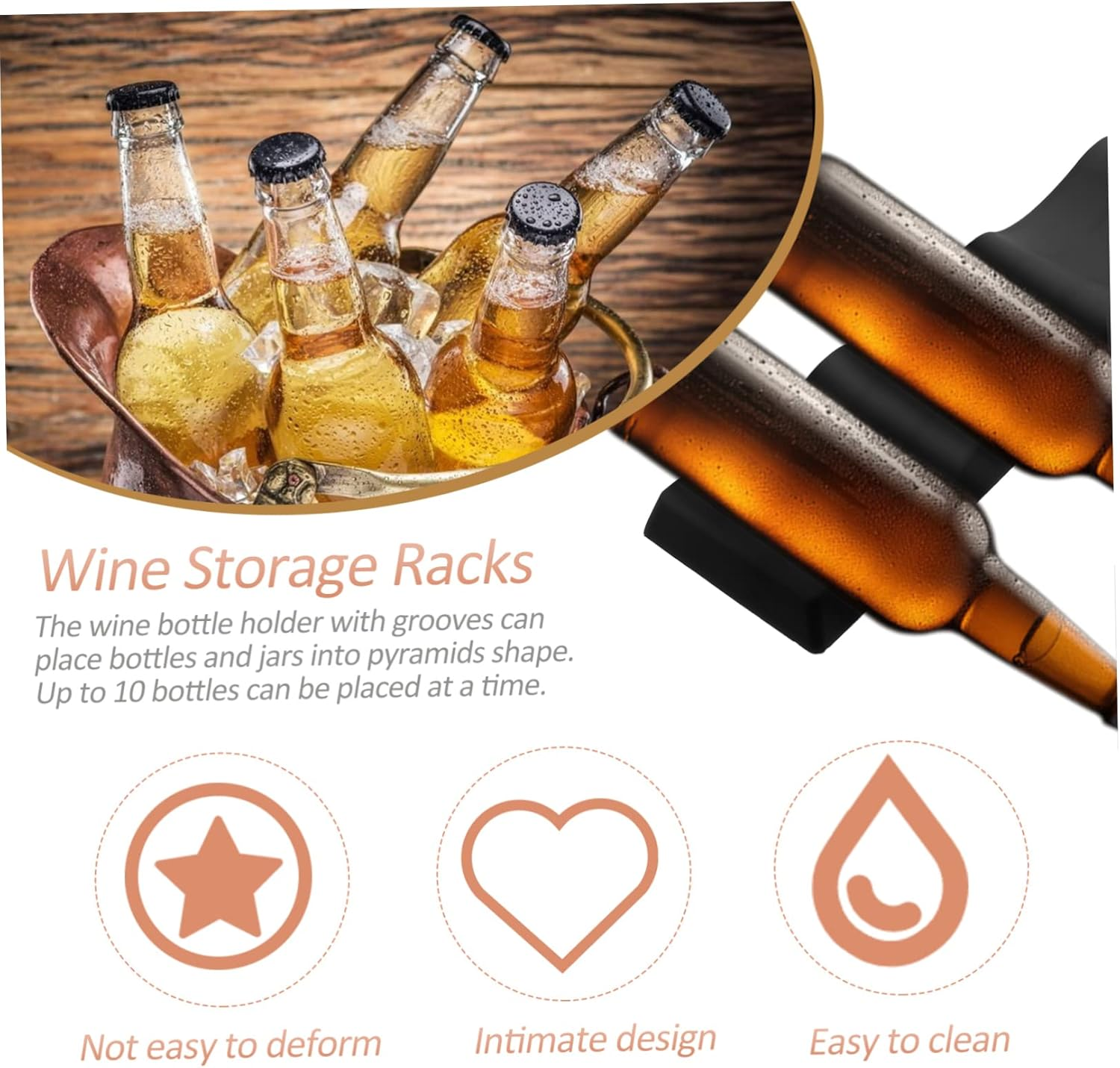 TOVINANNA Wine Bottle Stacker Folding Rack with Non-Slip Grooves Portable Kitchen Storage Organizer Holds up to 10 Bottles Space Saving Wine Holder for Home Bar Fridge and Beverage Display image number 1