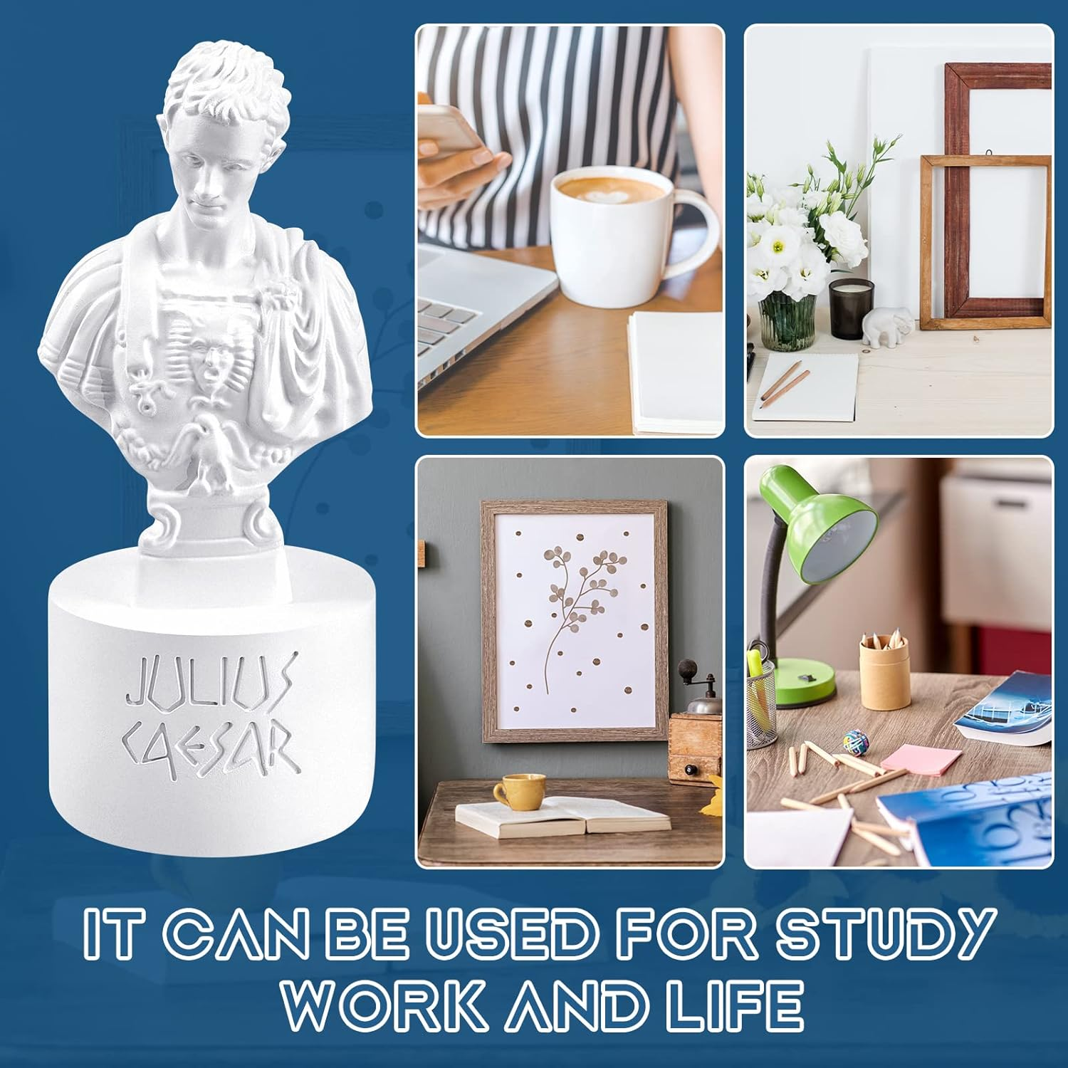 Ides of March Julius Caesar Bust Statue Pencil Holder - Funny Resin Pen Organizer for Desk, Teacher Office Gift Decor image number 2