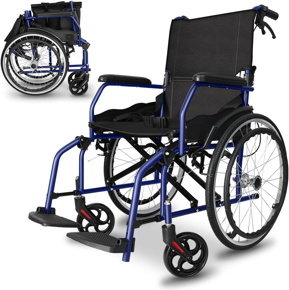 Altus Self-Propelled Wheelchair Manual Lightweight Mobility Transport 20-Inch Wheel Chair (Blue Frame) image number 6