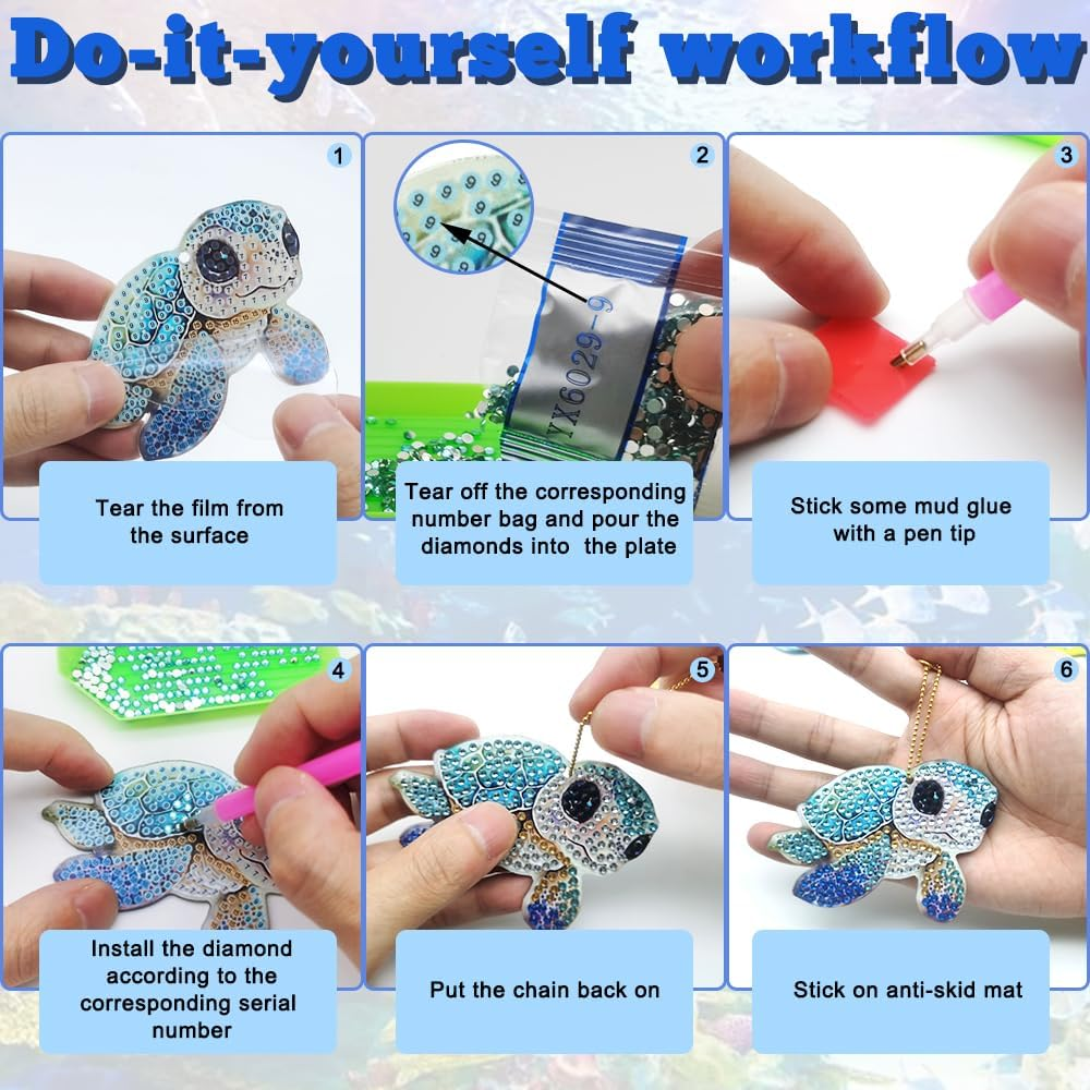 SENHAI 7 Pcs DIY Diamond Art Keychains, Diamond Paintings Keychains Ornaments 5D Diamond Key Chain Rhinestone Pendant Decorative Key Ring Gem Arts and Crafts image number 2