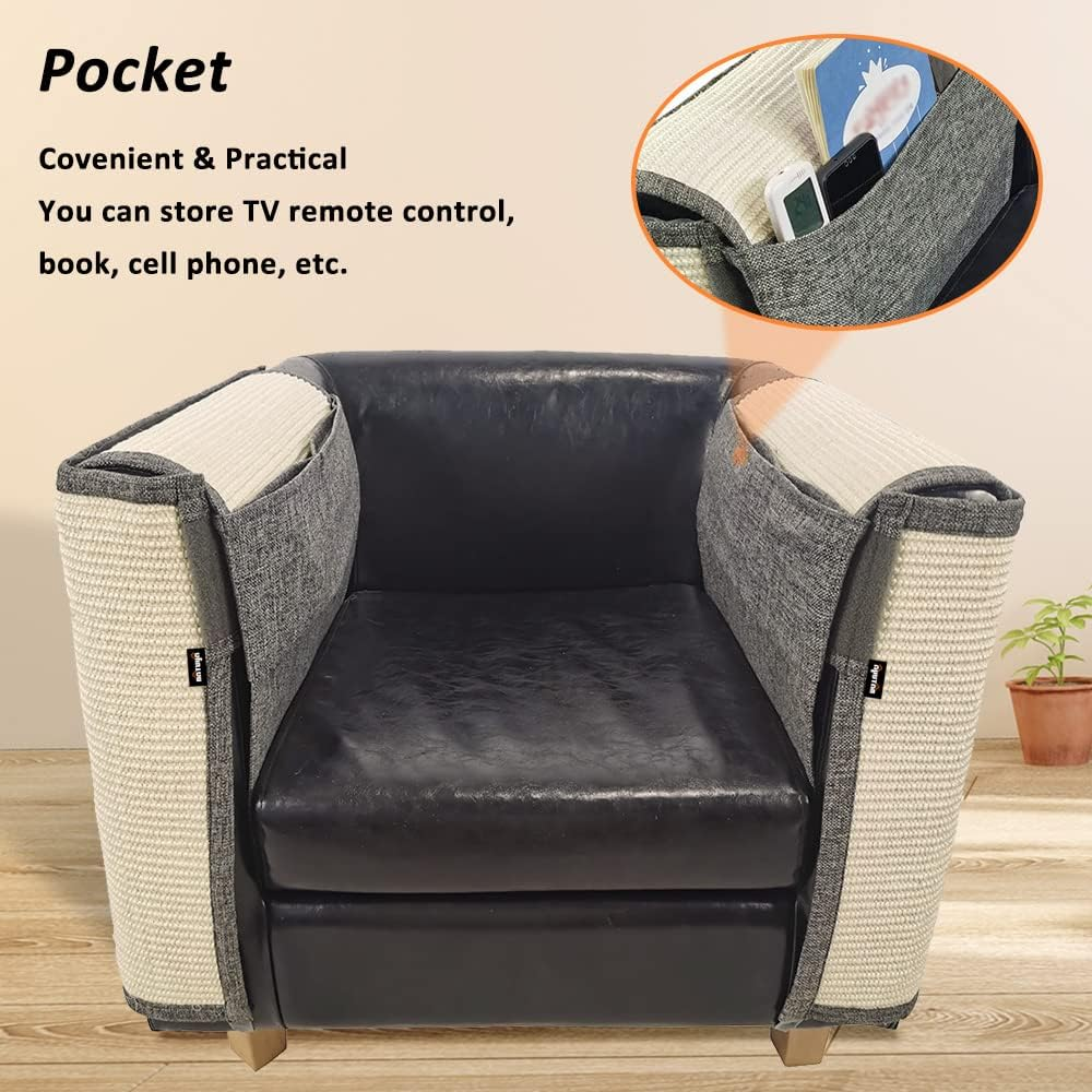 NATUYA Furniture Protectors from Cats-Cat Couch Protector Large Sisal Cat Scratching Mat-Protect Sofa Corner Cushion Chair (Sisal Armrest - Left) image number 2