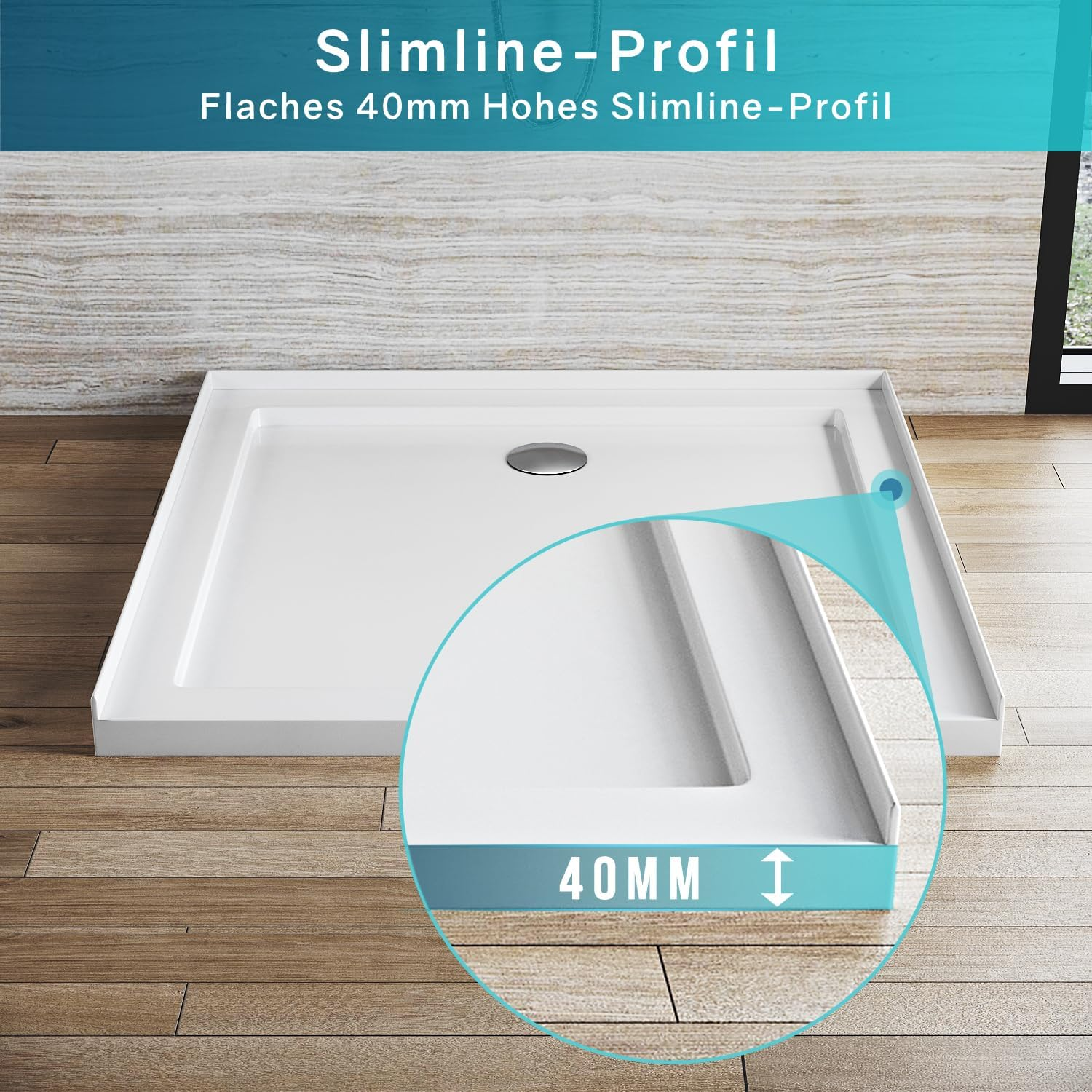 ELEGANT Rectangular Shower Base Solid Stone Resin Shower Tray with Silver Shower Drain for Bathroom Shower Enclosure 1000X800Mm Shower Cubicle Base image number 2