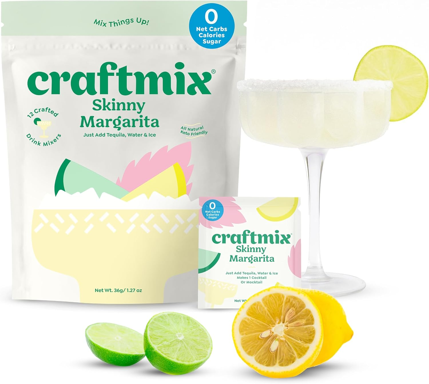 Craftmix Skinny Margarita Cocktail Mixers - Makes 12 Drinks - Zero Sugar, Zero Net Carbs, Zero Calories Mocktail Drink Mixers - Real Fruit - Vegan, Non-Gmo, Dairy Free, Gluten Free image number 4