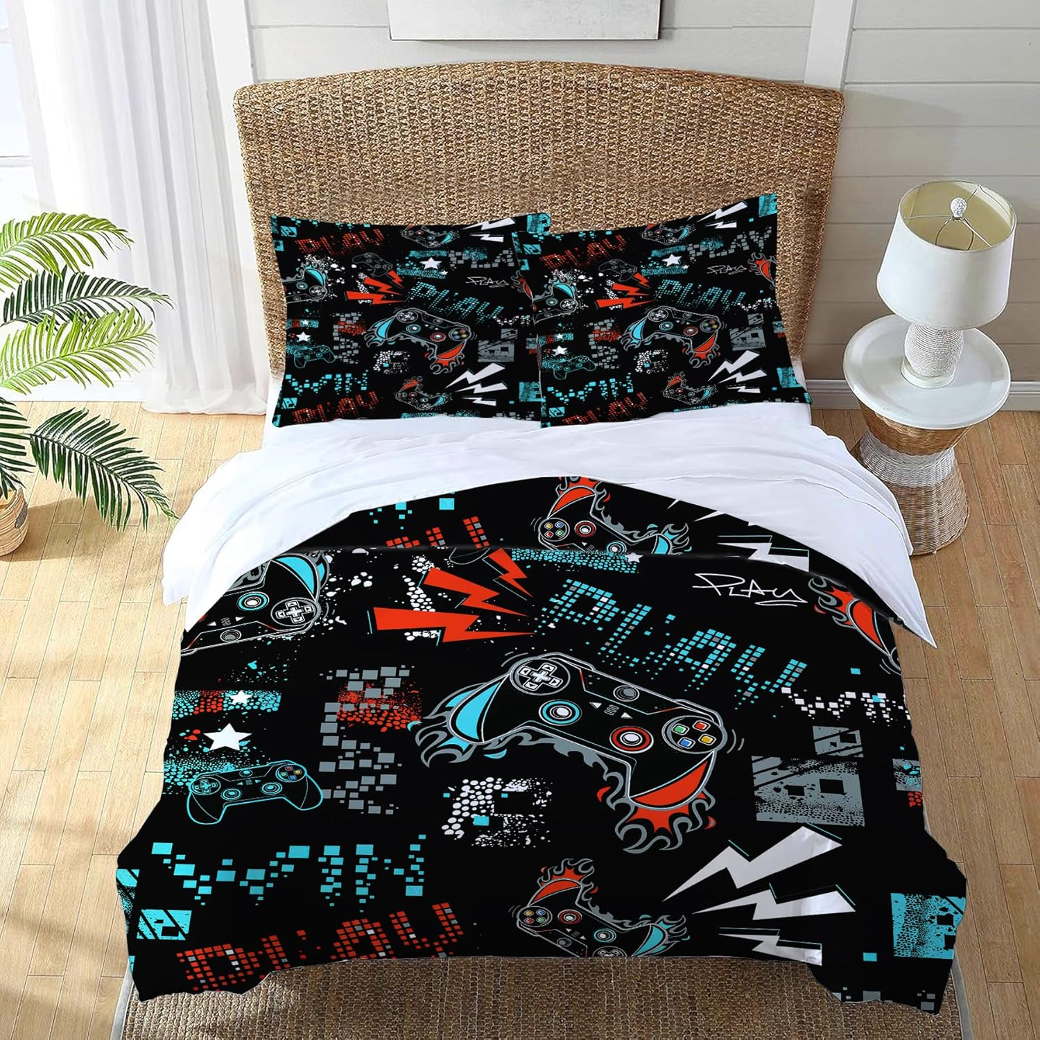 UIAMT Gaming Bedding Set Twin Queen King Full Size Gamer Comforter Set for Kids Teens Boys Girls Man Women Bedroom Decor Video Game Cozy Quilt Bedspread Gamepad Bed Duvet Cover Gifts 80"X90" image number 6