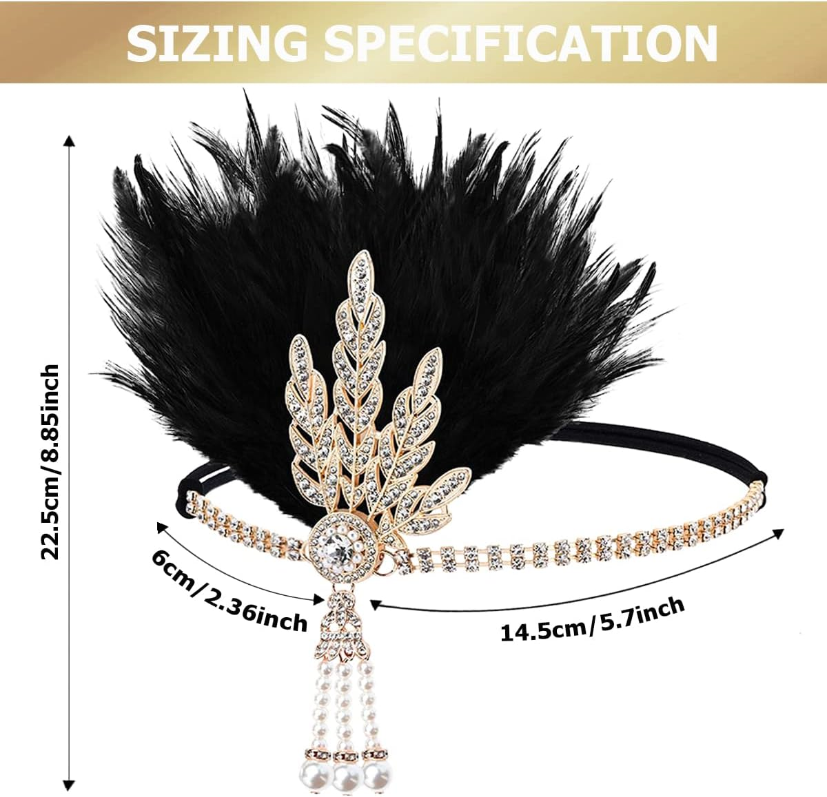 FERCAISH 1920S Flapper Headband, Roaring 20S Black Crystal Headband Bachelor Party Headband, Great Hair Accessories for Women - Gold image number 6