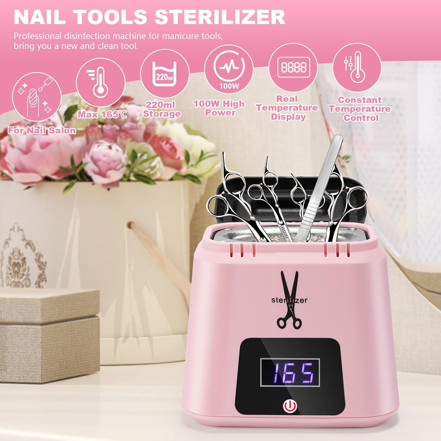 Wbuosz Nail Tool Sterilizer High Temperature 329℉ Sterilizer for Nail Tools Portable with Glass Beads for Metal Tools Salon & Esthetician Supplies image number 6