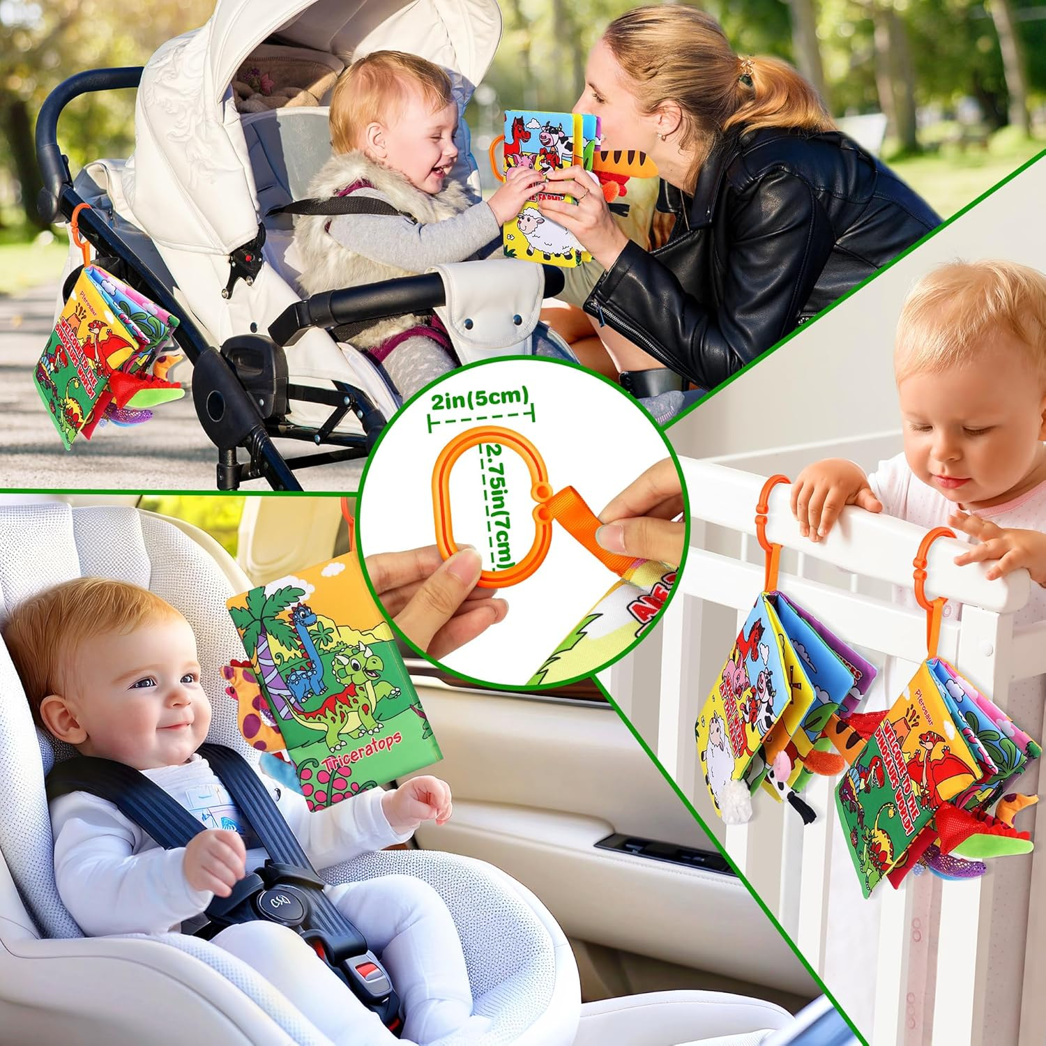 Vanmor Soft Baby Books for 6 Month Old Girls Boys, 2PCS Dinosaurs and Farm Theme Crinkle Cloth Books for Babies 0-6-12-18 Months Tummy Time Toy Infant Car Seat Toys Newborn Christmas image number 2