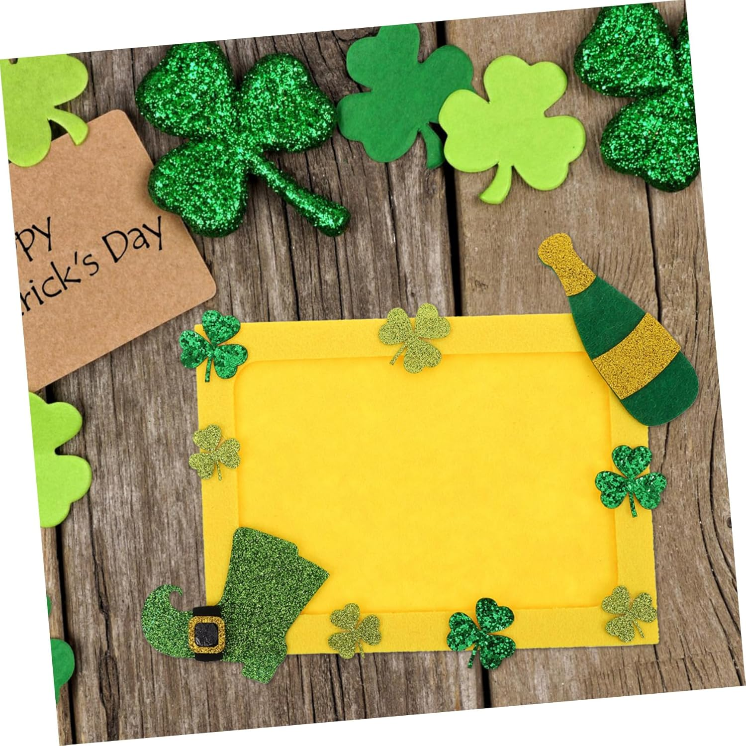 TOYANDONA DIY Green Shamrock Photo Frame Craft Non Woven Patrick'S Day Decoration Versatile Picture Holder for Home Office Memory Display