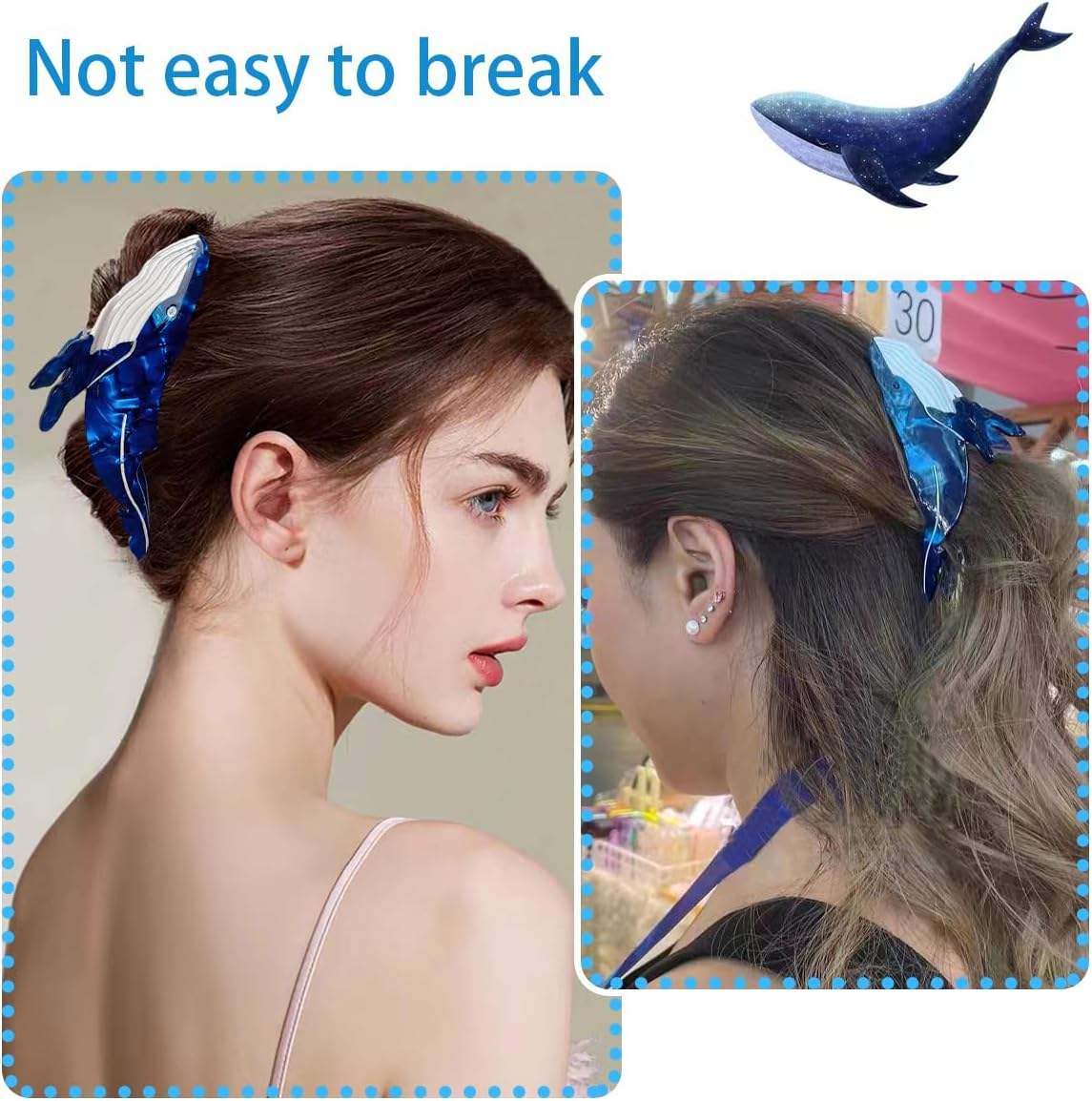 2 PCS Whale Hair Clips Whale Claw Clip Animal Shape Hair Jaw Clips Animal Acetate Cute Claw Clip Big Jaw Clips for Women Thick Hair Thin Hair image number 5
