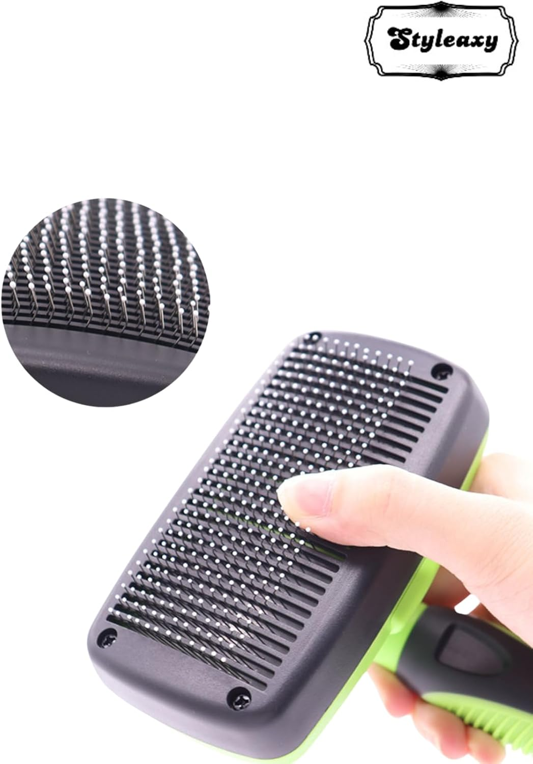 Large Self-Cleaning Slicker Brush - Premium Shedding & Grooming Tool for Pets, Removes Loose Hair, Fur, Undercoat, Mats, Tangles, and Knots for Small, Medium, Large, and Sensitive Long/Short-Haired Dogs, Cats, and Rabbits. Enjoy an Easy At-Home Grooming Experience in Green and Blue. (Green) image number 1