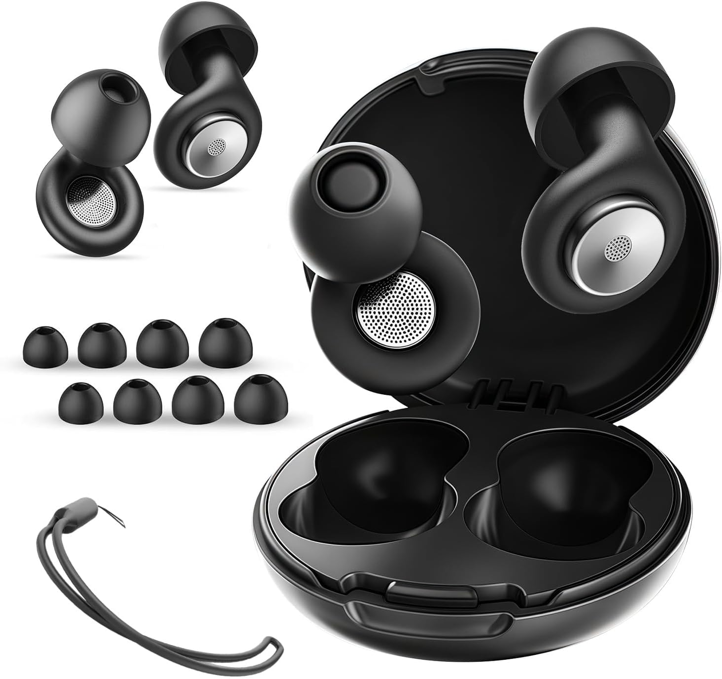 Flexible Silicone Sleep Ear Plugs, 45Db Noise Reduction - Reusable Hearing Protection for Sleep, Custom Fit with 8 Tips (XS/S/M/L) & Case, Soft Comfort for Concerts, Snoring, Travel, Study - Black image number 5