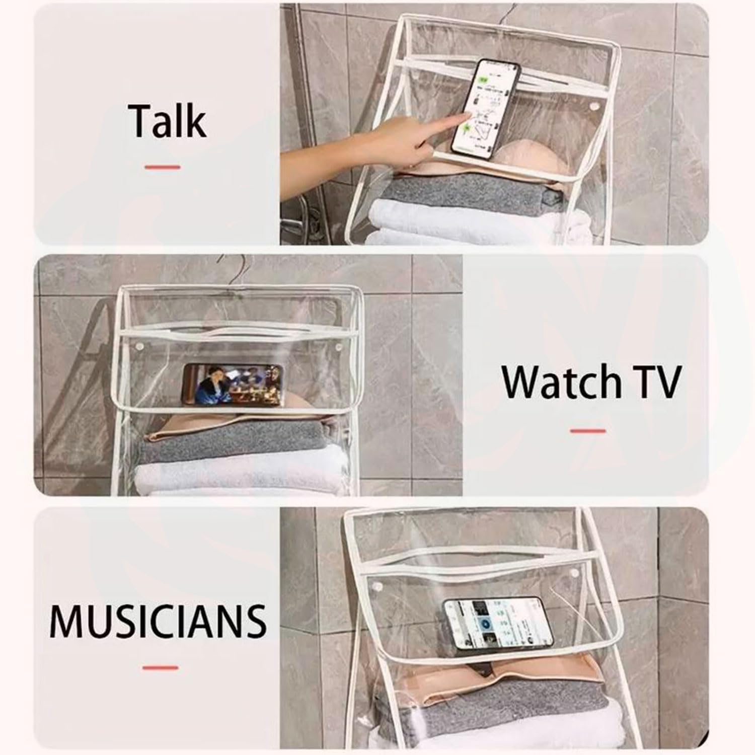 YIRANJIA 3-Pack Hanging Toiletry Bag with Hooks - Clear Blue, 37X39X16Cm Large Capacity Bathroom Wall Organiser image number 2