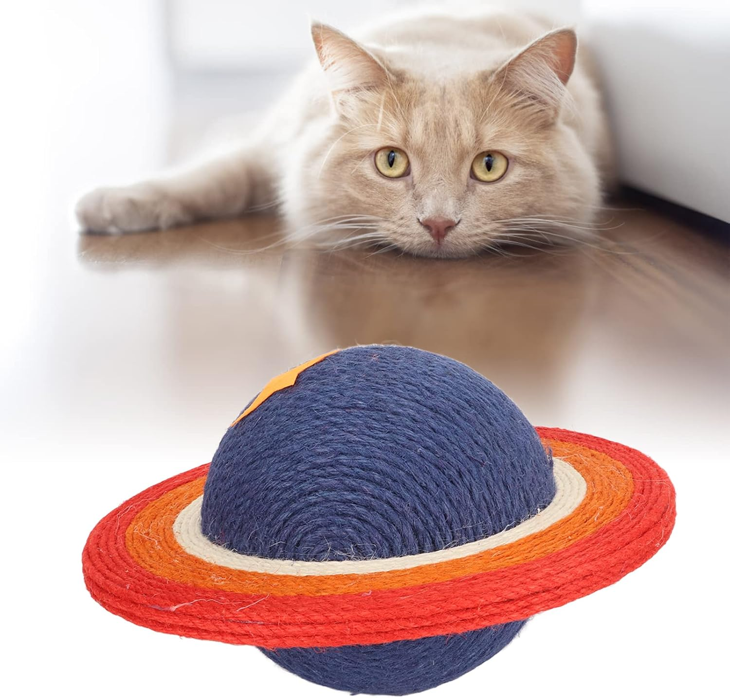 Planet Shape Sisal Cat Scratcher, Sisal Cat Scratching Rotatable Ball Interactive Toy, Relieve Boredom Prevents Furniture Damage Kitten Scratch Toy for Cat Kittens image number 5