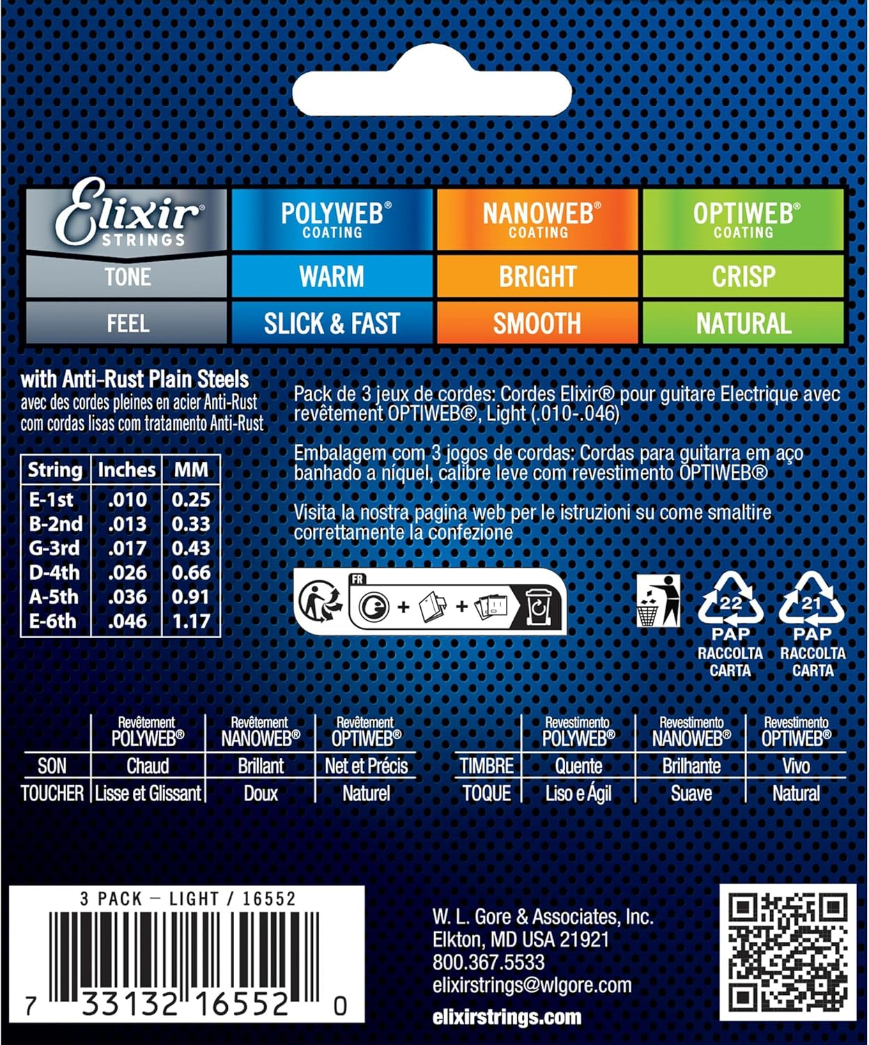 Elixir Strings 16552 Guitar Strings with OPTIWEB Coating, 3 Pack, Light (.010-.046) image number 3