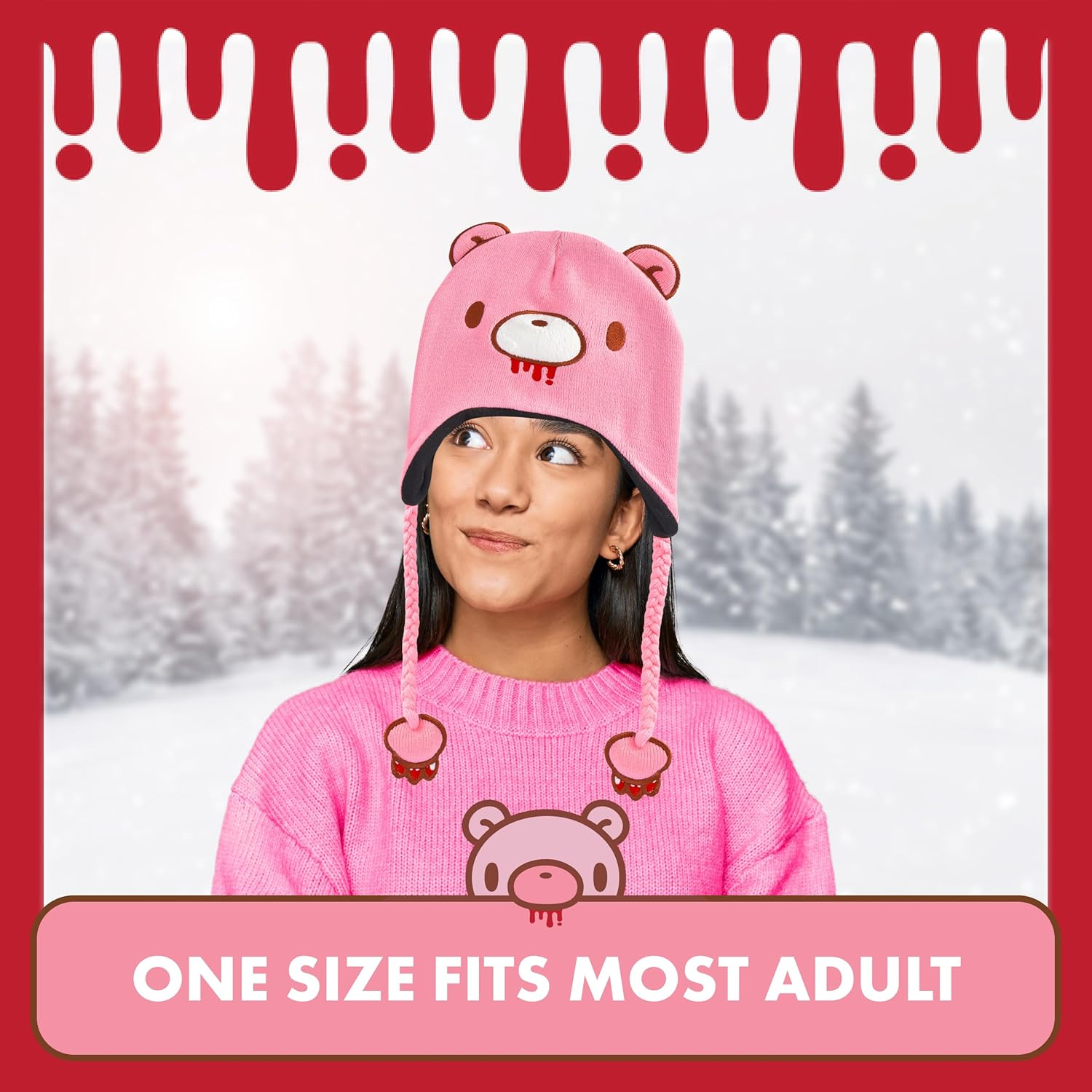 Concept One Gloomy Bear Beanie Hat, Peruvian Winter Knit Cap with 3D Ears and Tassels image number 1