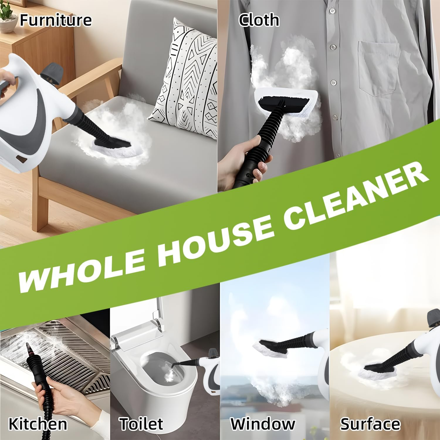 Handheld Steam Cleaner, Multi-Purpose High-Pressure Steam Cleaner, 9-Piece Accessory Set for Home, Kitchen, Upholstery & Car Detailing, Steamer for Cleaning, Fast Heating image number 1