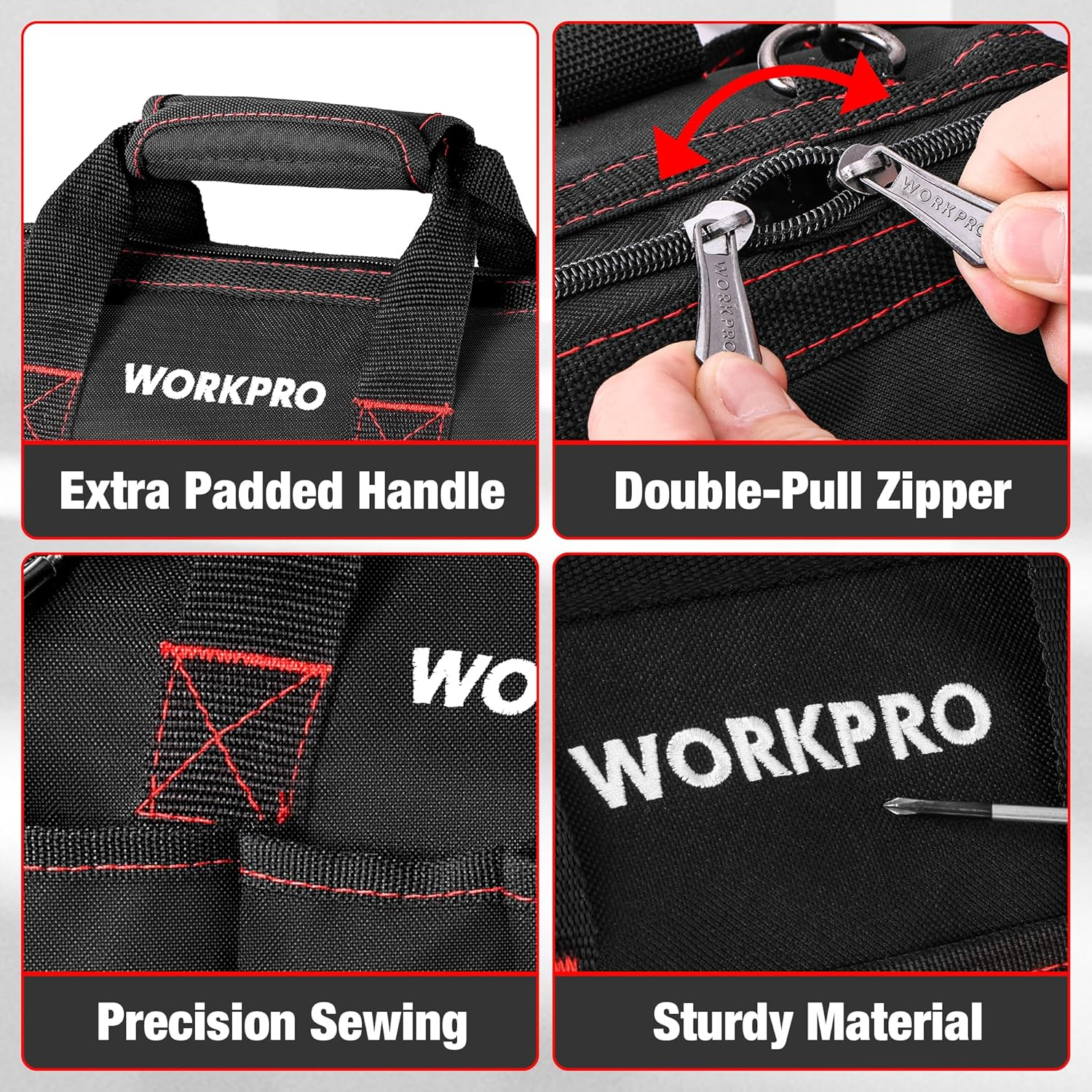 WORKPRO 14-Inch Tool Bag, Multi-Pocket Tool Organizer with Adjustable Shoulder Strap, W081021A, Black image number 3