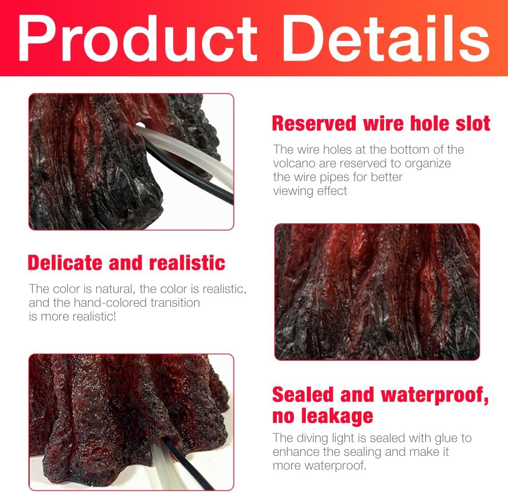 HIULLEN Aquarium Decoration Set, Fish Tank with Colourful LED Lights, Volcano Shape Air Bubble Stone, Bubbler Accessories image number 3