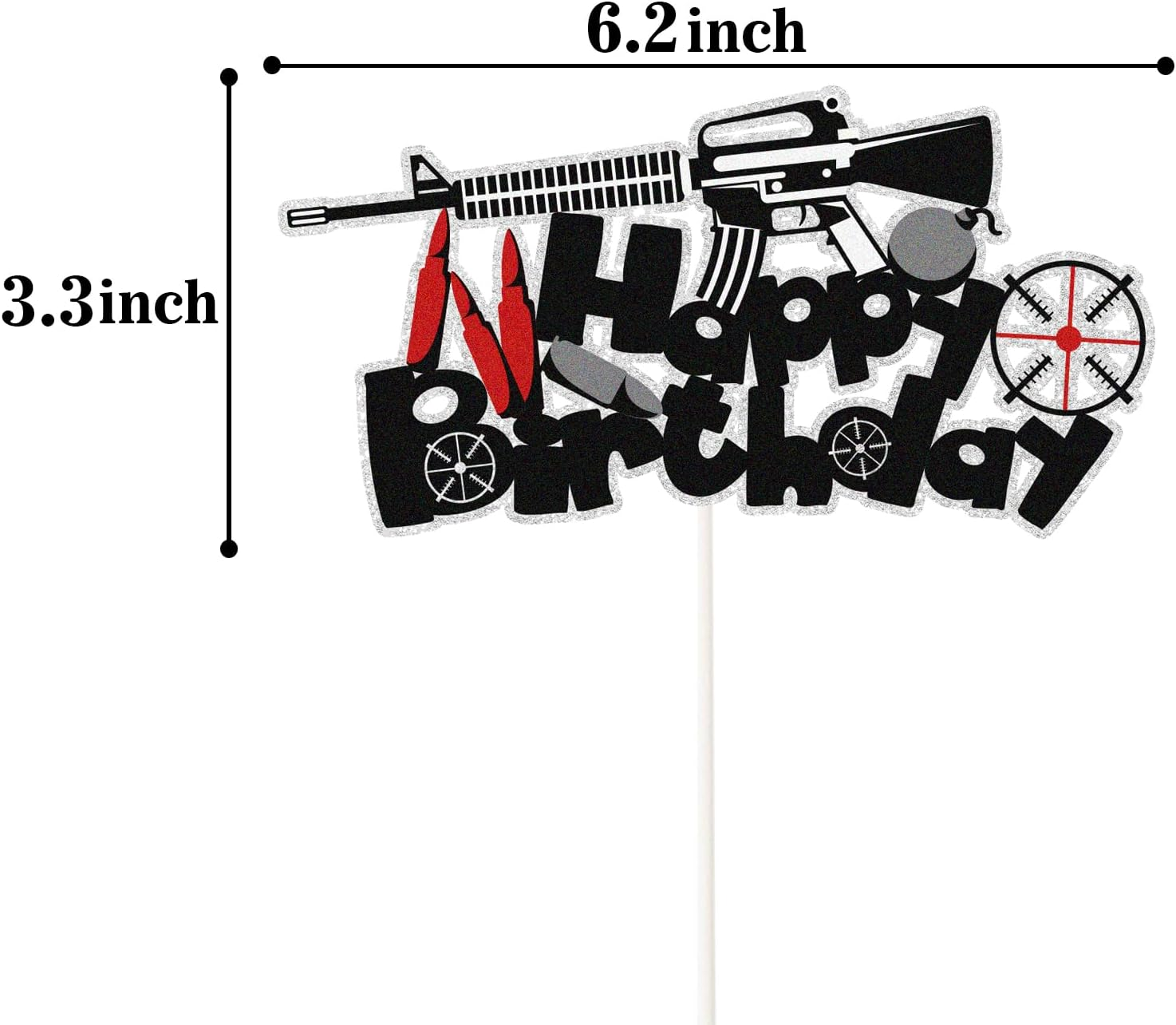 Glitter Gun Happy Birthday Cake Topper,Bullet Target Birthday Cake Decor Target Shooting Enthusiast Party Decoarions image number 4