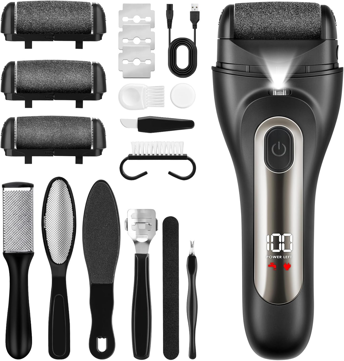 Electric Callus Remover, IPX7 Waterproof Electric Callus Remover, Callus Remover with 3 Replacement Rollers, Electric Foot File for Cracked Heels, Dead Callus Removal image number 6