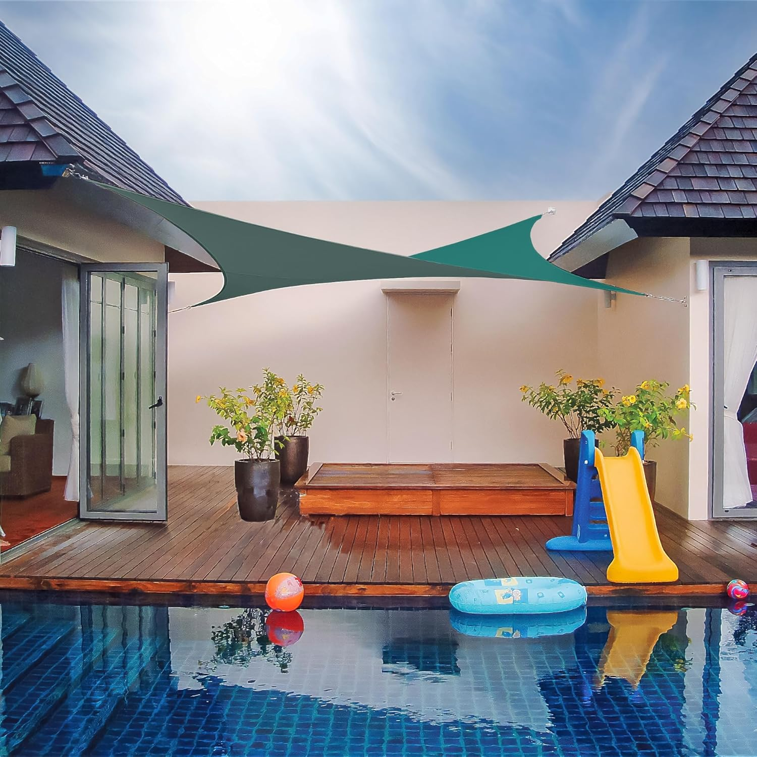 Coolaroo 95% UV Block Dualshade Iridescent Outdoor Sun Shade Sail with Hardware Kit for Patio, Garden, Pool and Backyard 12' Square, Maldives image number 7