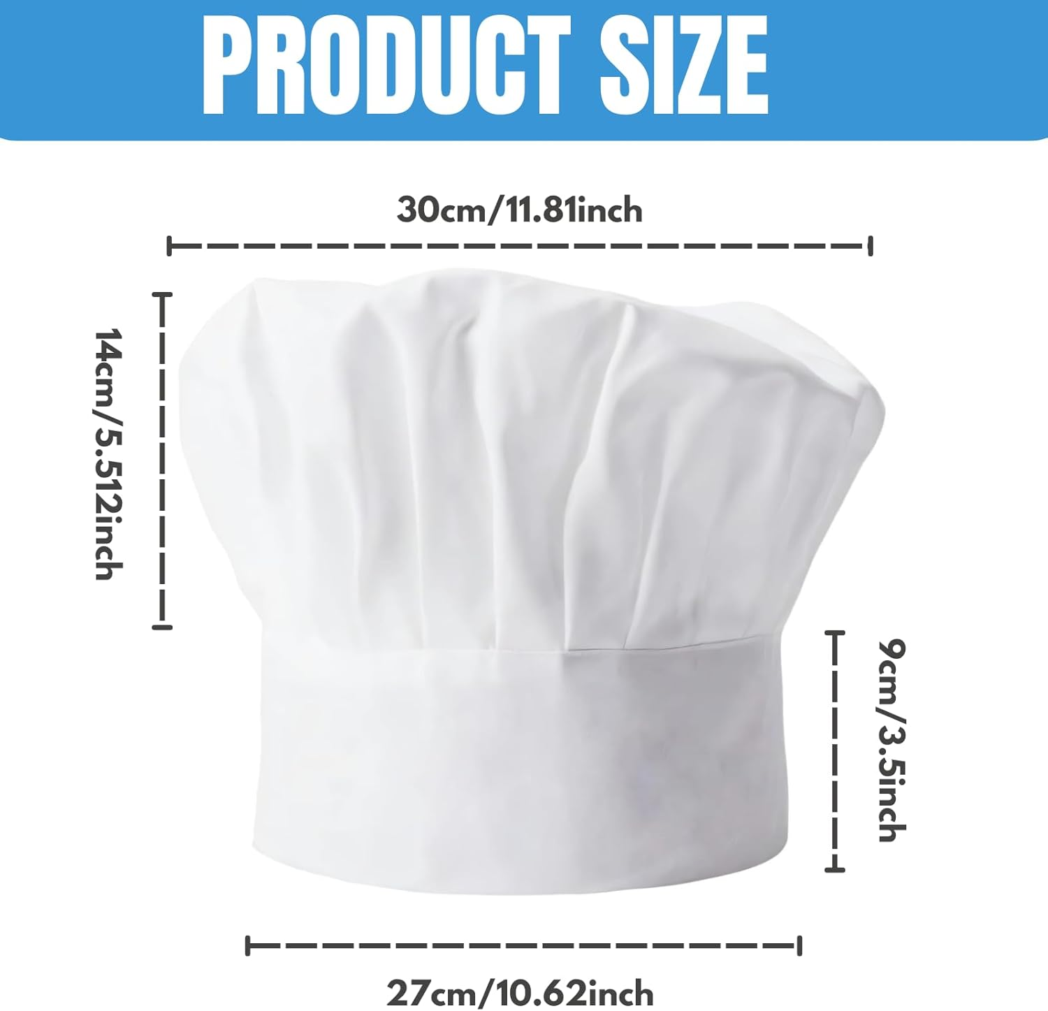 JOMWEN Chef Hat, 3 Pcs Adult Kids Adjustable Baker Kitchen Cooking Chef Cap, Bakery Hats for Cooking, Uniform Cap, White/Unisex image number 4