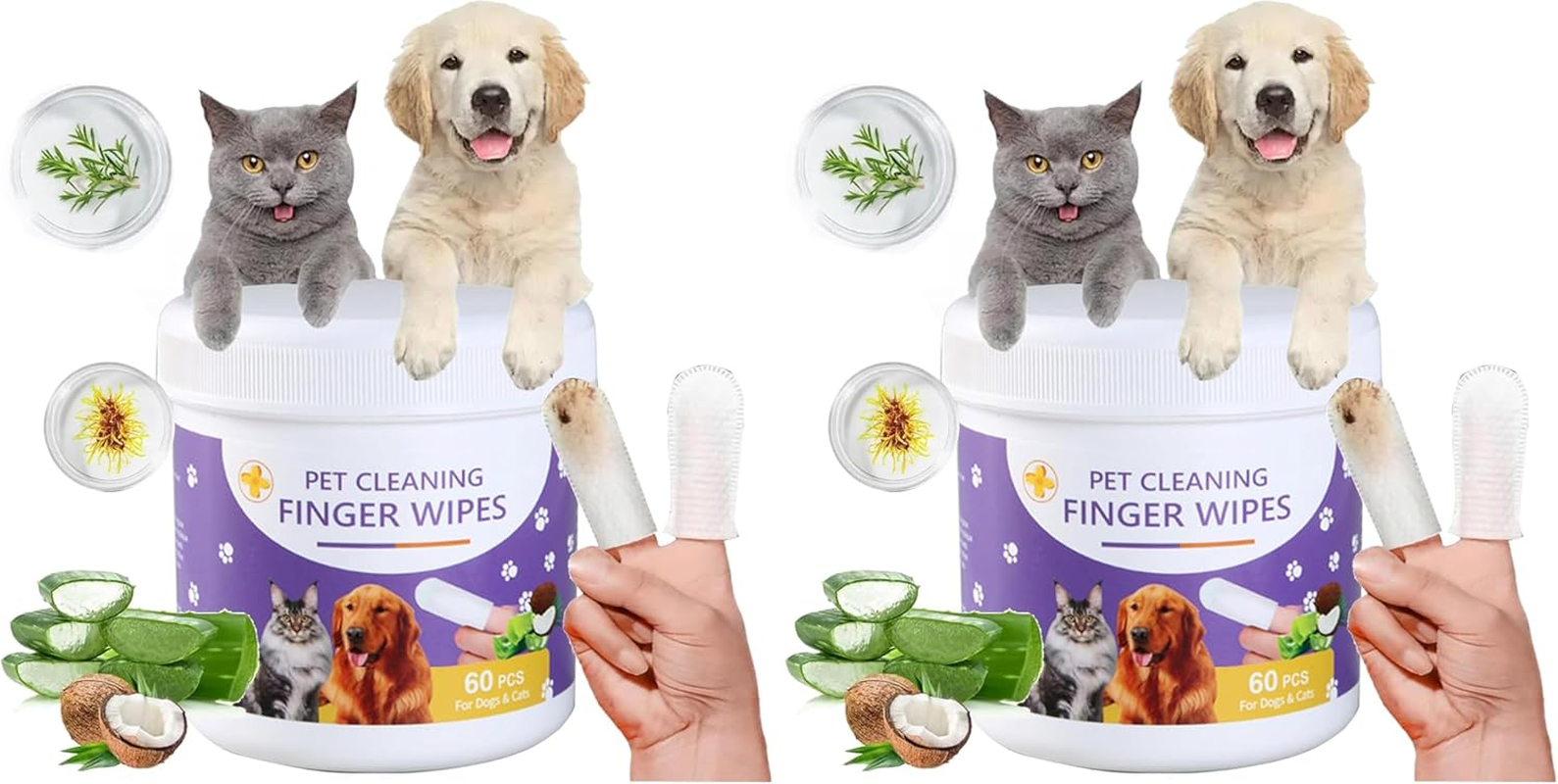 Mumoo Bear 60 Count Ear Teeth Wipes for Dogs and Cats, Pet Ear Cleaner Wipes Pet Dental Care Finger Pads for Fresh Breath & Oral, Soothing Cleansing,Odor Removal,Natural Plant Extracts (Pack of 2) image number 6