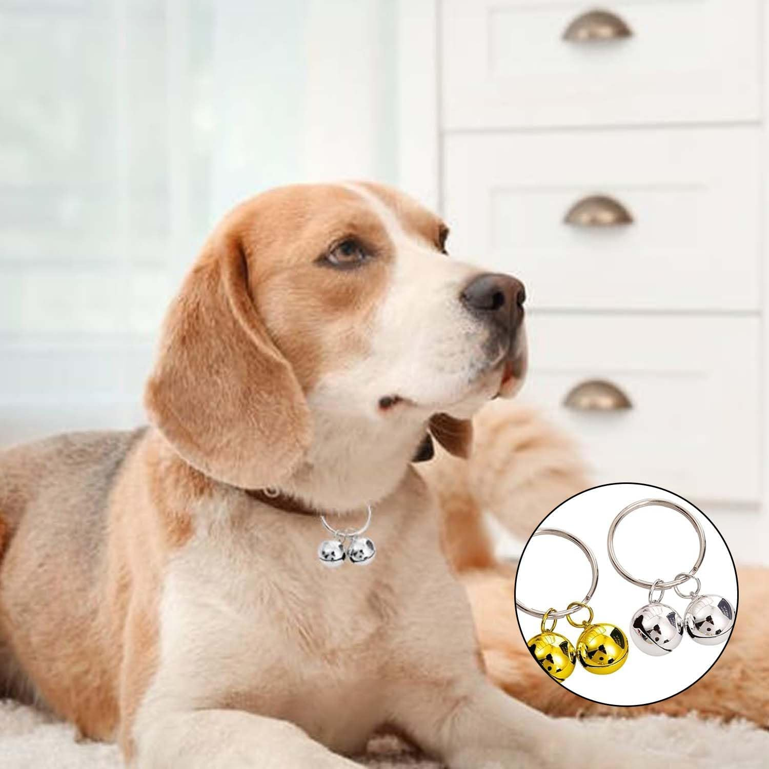 2 Pcs Dog and Cat Bells,Extra Loud Cat Dog Collar Copper Pendant Bells,Collar round Pet Tracker Bell,Alert Dogs Bell Key Rings Pendant Decoration for Dogs and Cats Harness Training(Gold, Silver) image number 2