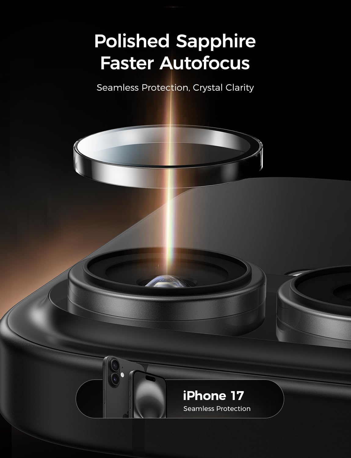 MAGIC JOHN for Iphone 17 Camera Lens Protector [Alignment Kit&1:1 Invisible Fit] 9H Aerospace Tempered Glass, Ultra HD, Metal Individual Ring, Case Friendly, 2 Pack, Clear - Silver image number 3