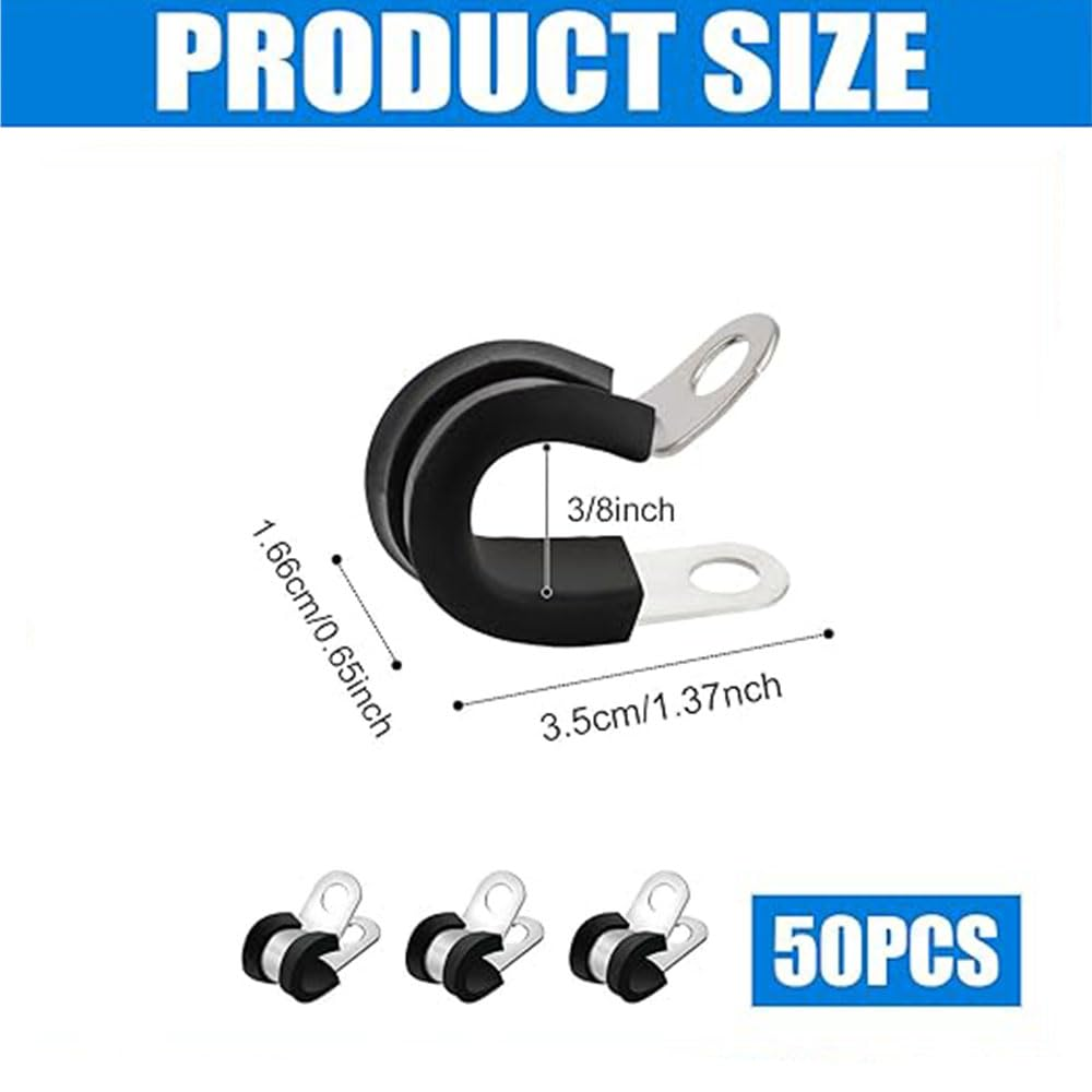 50Pcs 3/8 Inch / 0.95Cm Cable Clamps,304 Stainless Steel Cable Clamps Mounting Cord Fastener Clips for Car Office Home Cable Management(Black) image number 1