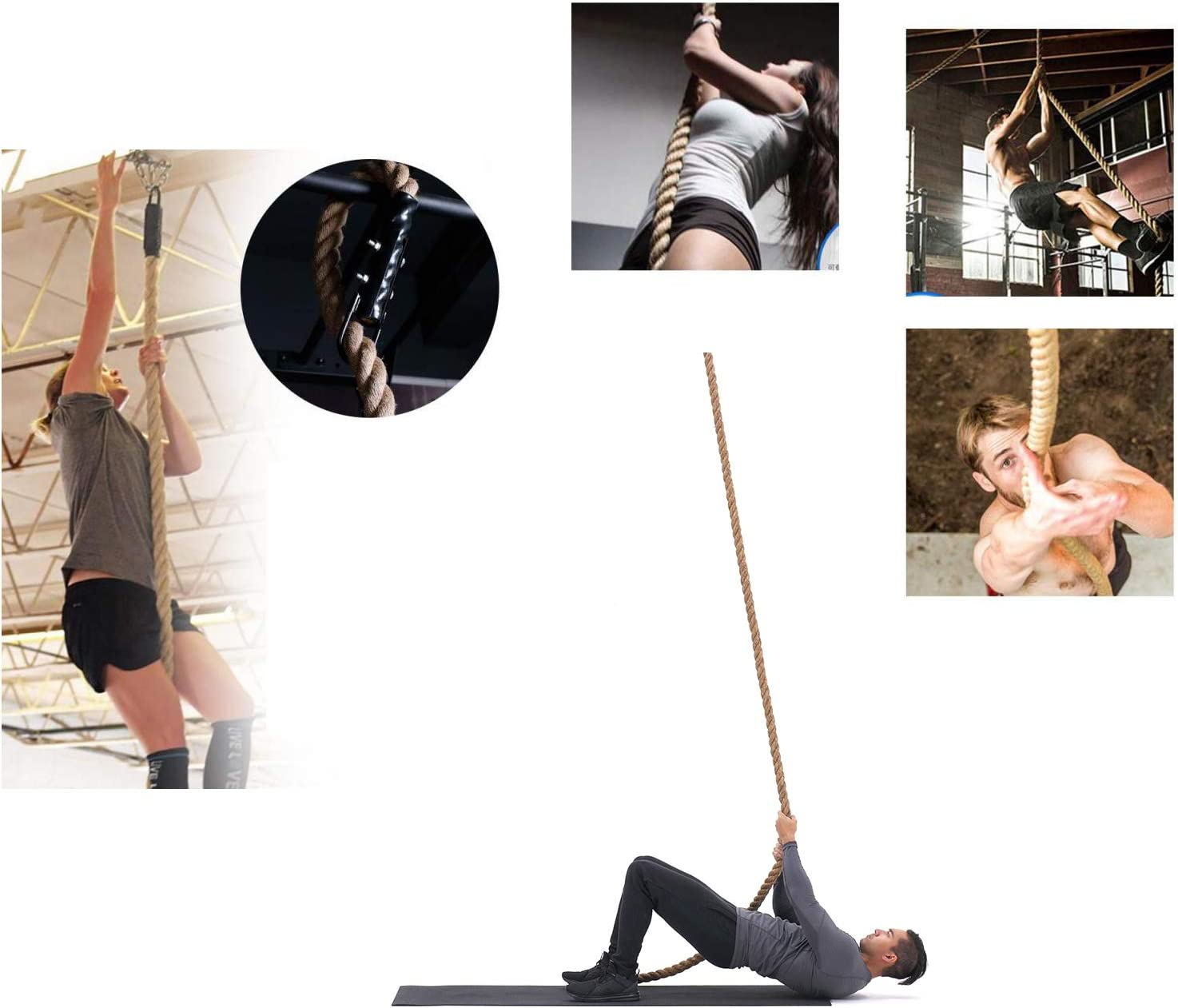 Climbing Rope Clamp, 1.5&rdquo; Rope Attachment Hook Accessories, Rope Clasp for Rope Climb, Climbing Training Garage Home Gym Workout Fitness Strength Training image number 3