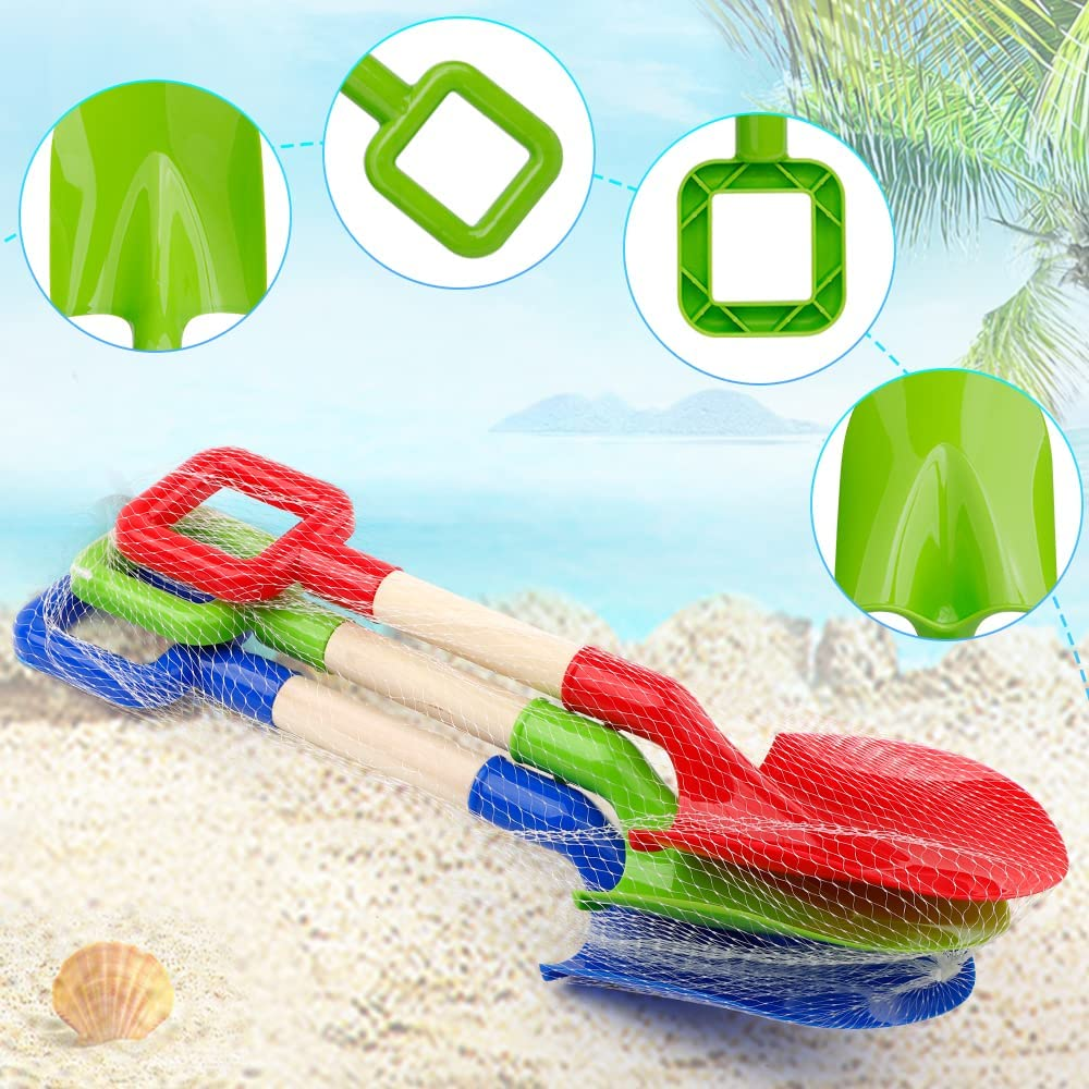 Heavy Duty Beach Shovels for Kids, 40CM Jumbo Sand Shovels with Wooden Handled, Toddlers' Beach Spade for Travel, Plastic Sandbox Garden Tools Toys for Shoveling Digging Sand Snow(3Pcs) image number 4