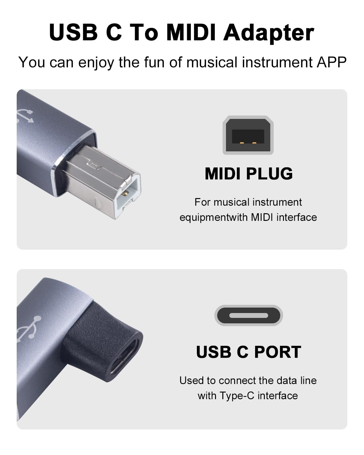 Danfetsoy 90 Degree USB C Female to USB B Male Adapter, 90 Degree Right Angle Type C Female to MIDI Converter, Suitable for Printer, Electric Piano, Laptops and More Type-C Devices (2Pack, Grey) image number 1