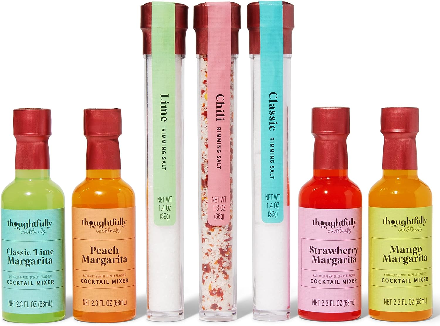 Thoughtfully Cocktails, Margarita Cocktail Therapy Gift Set, Margarita Mixer Set Includes 4 Margarita Cocktail Mixers and 3 Salt Rimmer Flavors, Set of 7 (Contains NO Alcohol) image number 1