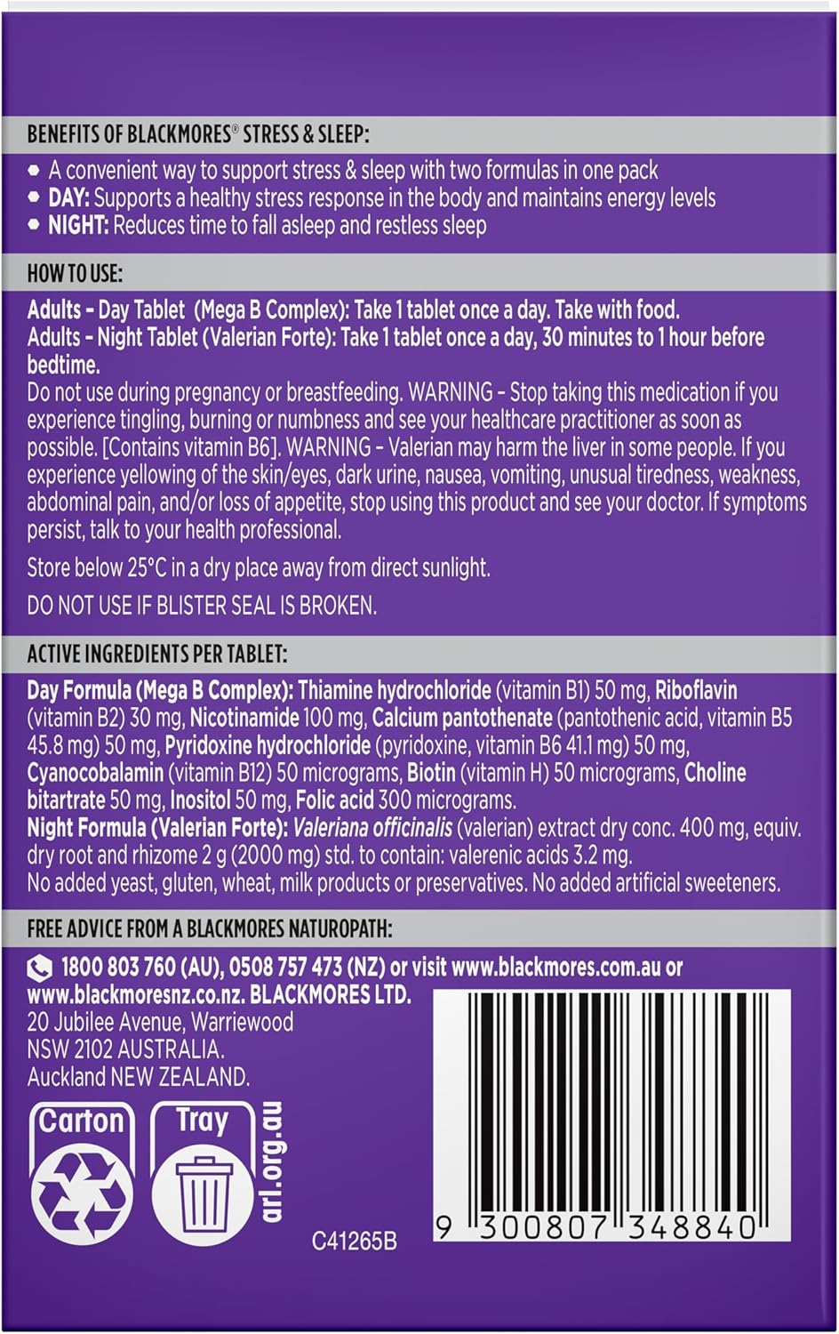 Blackmores Stress + Sleep | Dual Action Formula for Day & Night | Helps Maintain a Healthy Stress Response | 20 Tablets image number 4