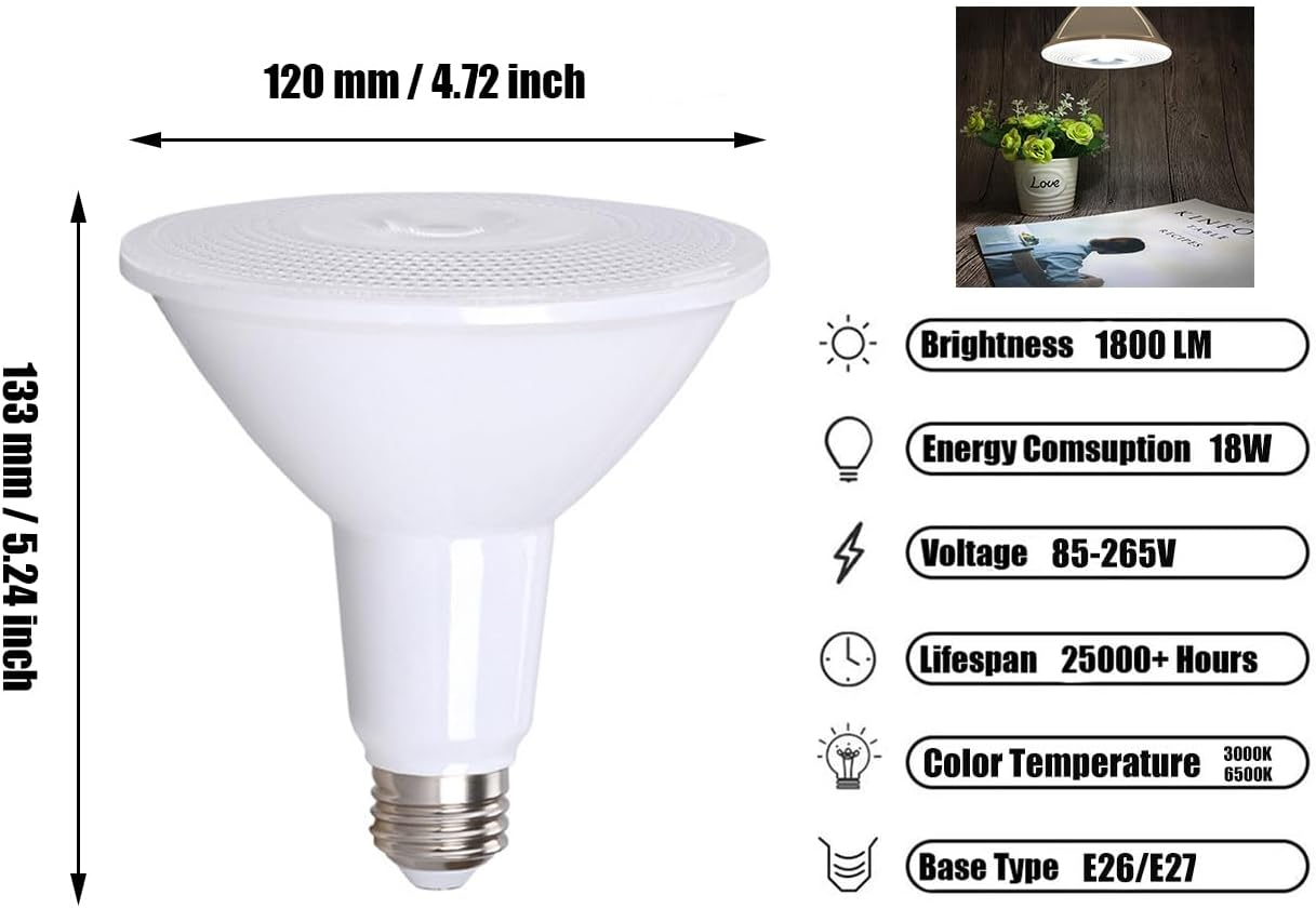 PAR38 LED Flood Light Bulb for Security,18W (120W Equivalent), 1500 Lumen, 6000K Cool White, Spotlight Indoor Recessed Light Bulbs 120 Degree Beam Angle 2-Pack (4000K-Daylight White, PAR38-18W) image number 1