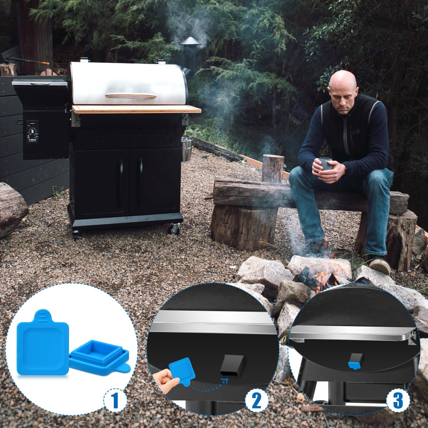 2Pcs Silicone Grease Chute Cover for Traeger Grill, 1.8X1.8 Inches Grease Chute Sealing Cover Accessories for Traeger Ironwood 885, Pro Series 34, Pro 780 Grills with Grease Chute (Blue) image number 5