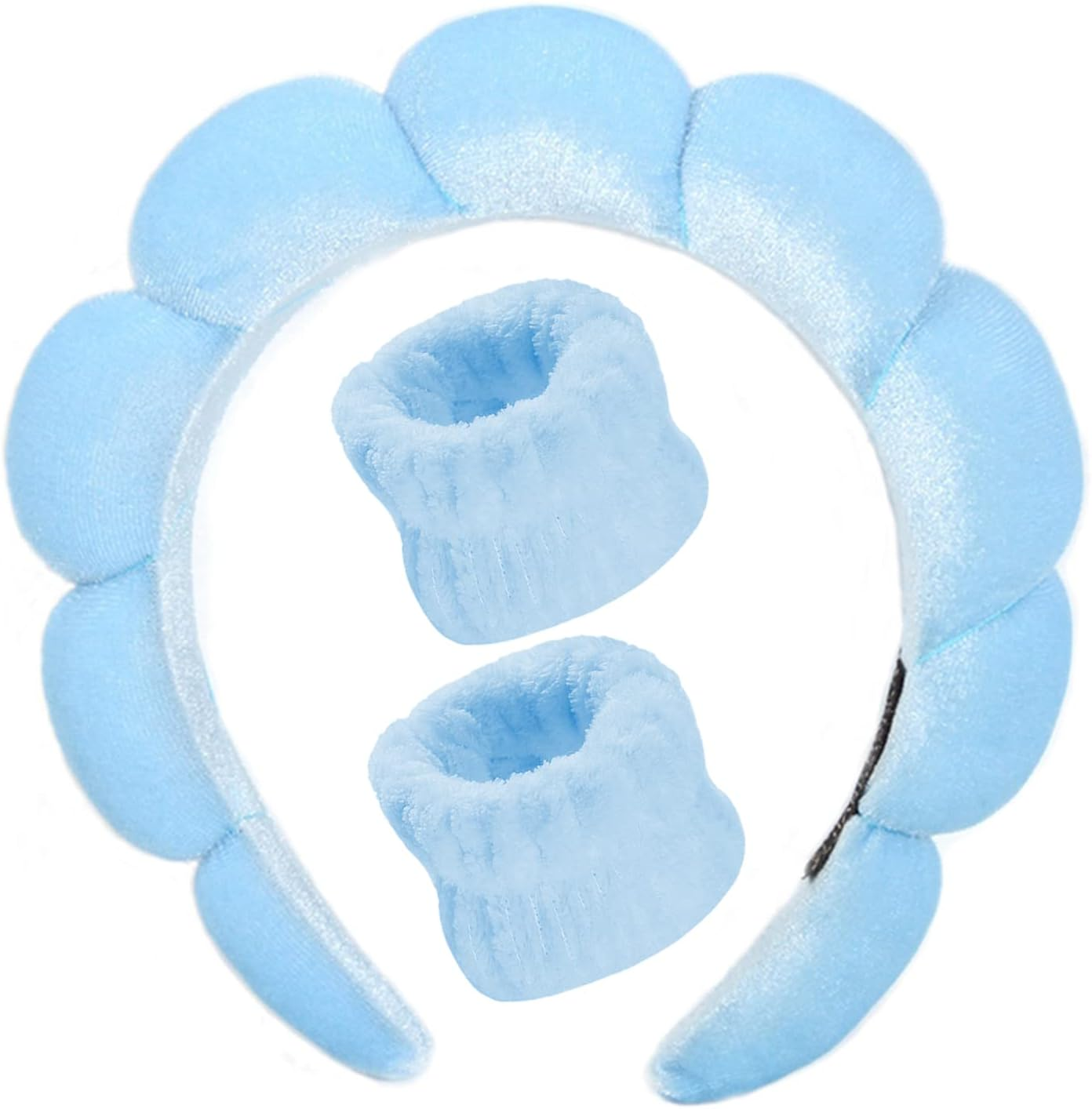 Luckybear Spa Headband for Washing Face, Velvet Makeup, Bubble Skincare with Face Wash Wristbands, Sponge Puffy for Women Skin Care - Black