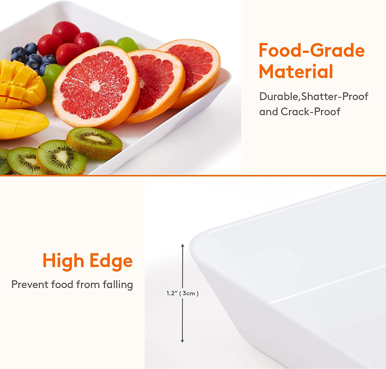 Lifewit Serving Tray Plastic for Party Supplies, 15" X 10" Platters for Serving Food, 3 Pcs White Reusable Tray for Veggie, Snack, Fruit, Cookies, Desserts in Kitchen/Bedroom/Pool/Pantry Organization