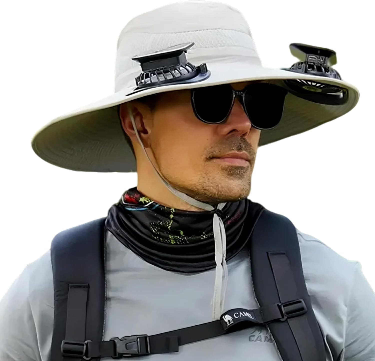 Solar Fan Hat, Outdoor Wide Brim Sun Hat with Dual Cooling Fans UPF50+ Sun Protection 3-Speed Adjustable Airflow, Solar & USB Charging for Fishing, Camping